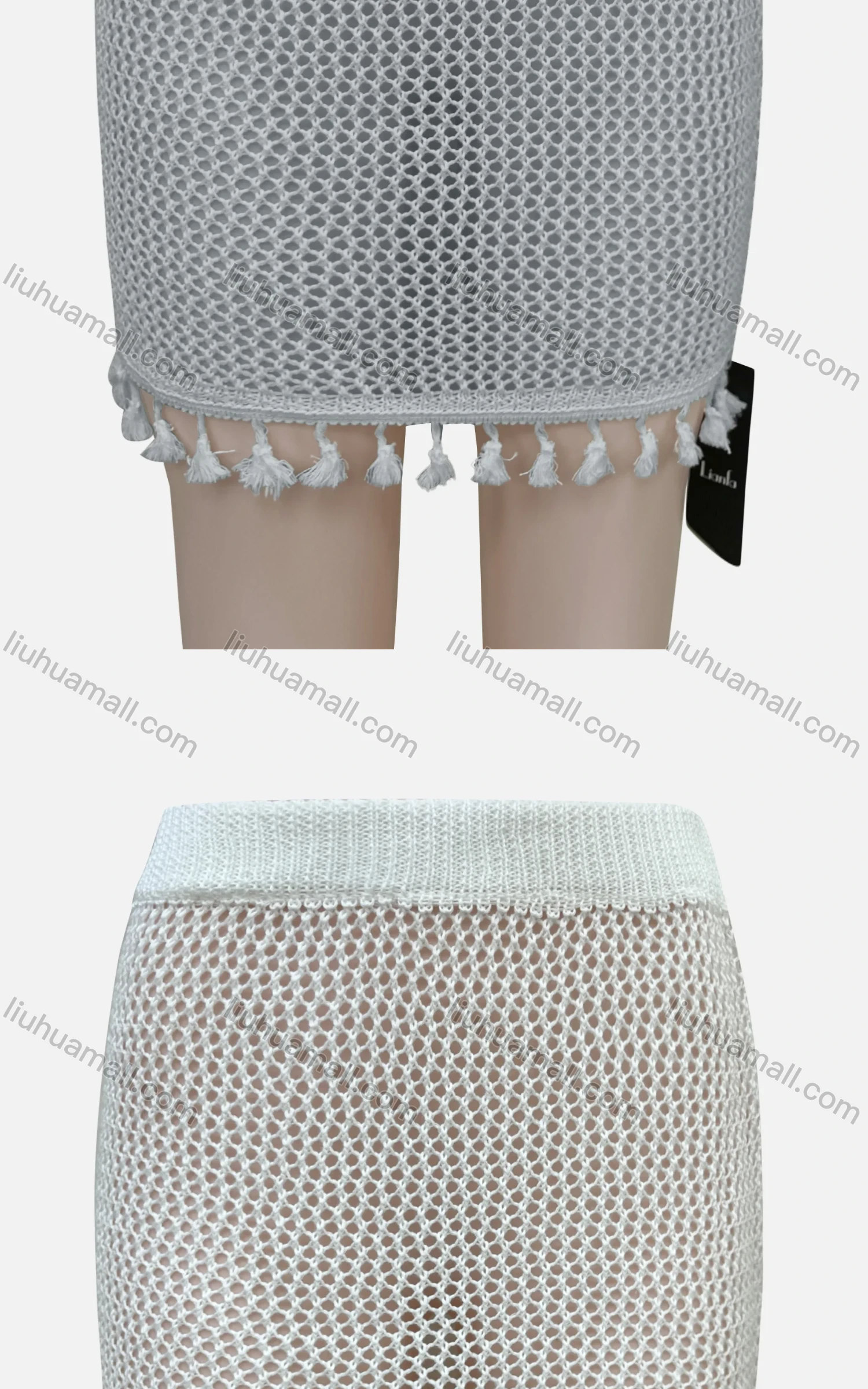 Wholesale Women's Sexy Plain Hollow Out Tassel Hem Elastic Waist Short Cover Up Skirt J12# - Liuhuamall