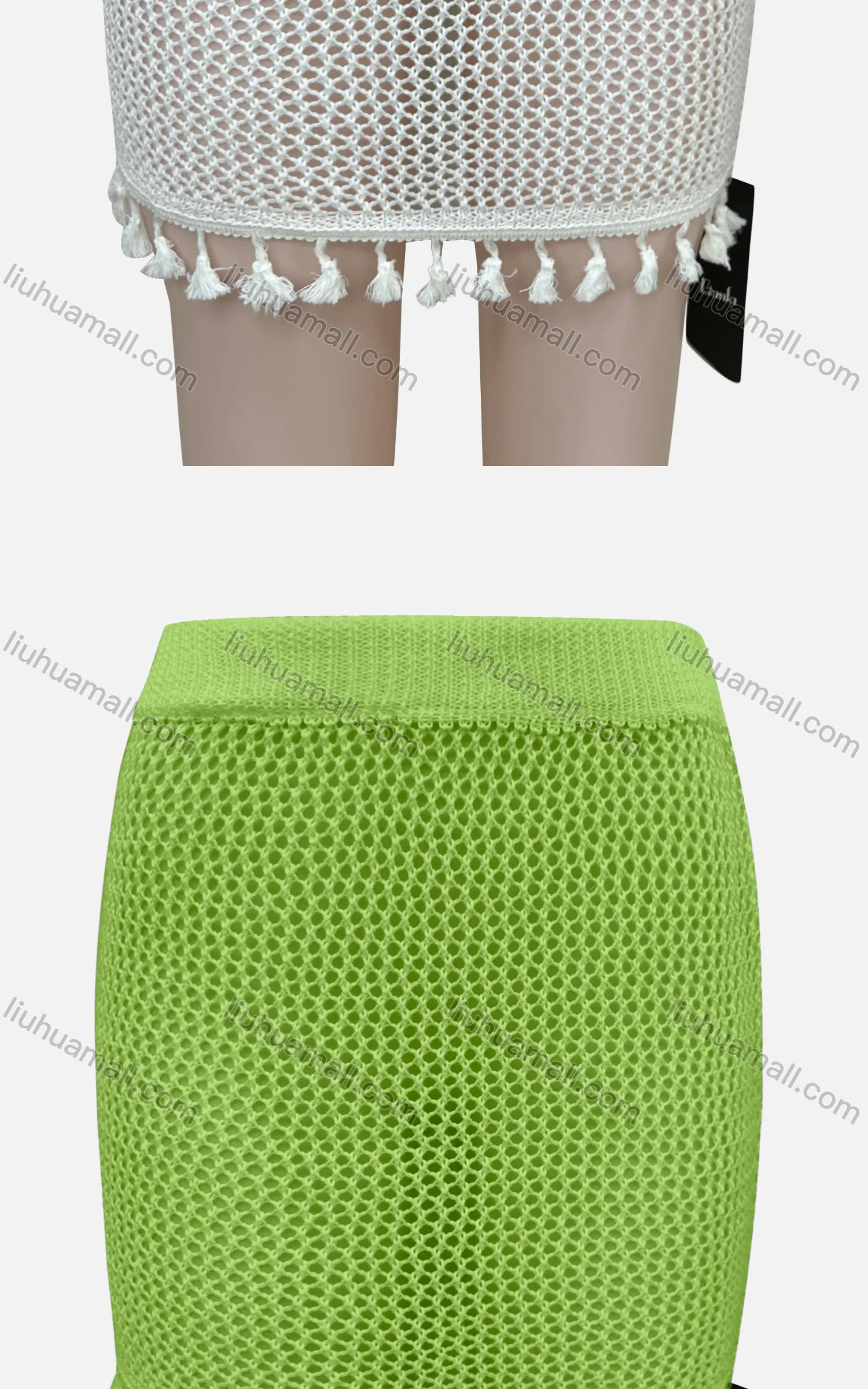 Wholesale Women's Sexy Plain Hollow Out Tassel Hem Elastic Waist Short Cover Up Skirt J12# - Liuhuamall