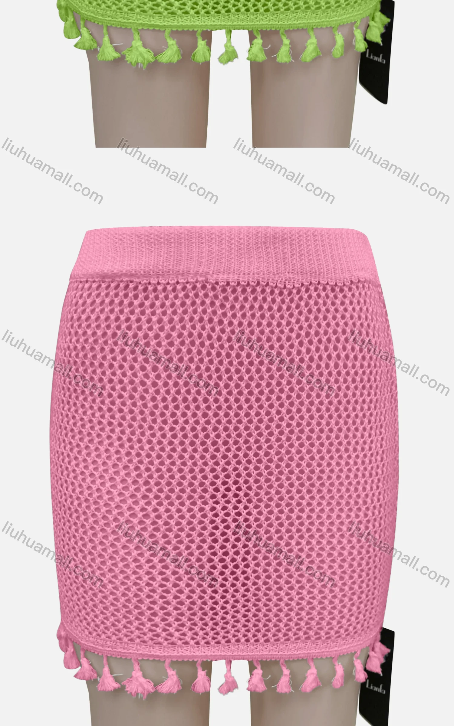 Wholesale Women's Sexy Plain Hollow Out Tassel Hem Elastic Waist Short Cover Up Skirt J12# - Liuhuamall