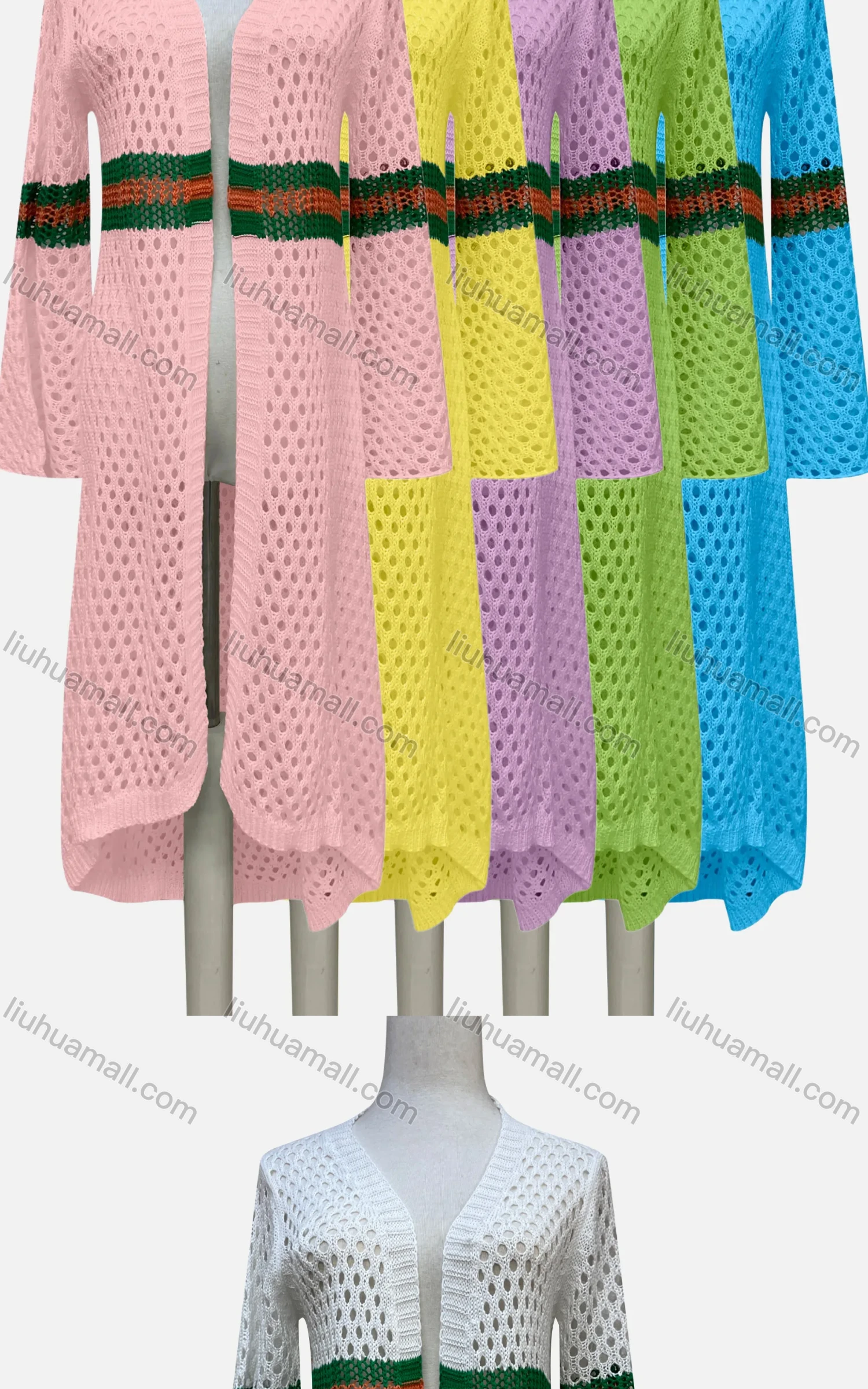 Wholesale Women's Sexy Colorblock Hollow Out Colorblock Cover Up Long Cardigan F33# - Liuhuamall