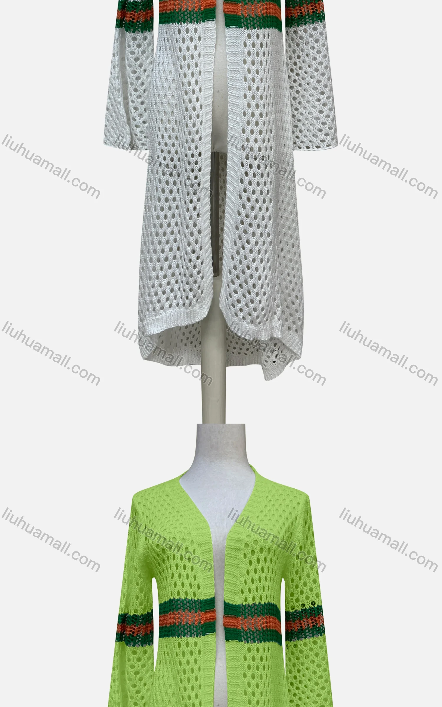Wholesale Women's Sexy Colorblock Hollow Out Colorblock Cover Up Long Cardigan F33# - Liuhuamall