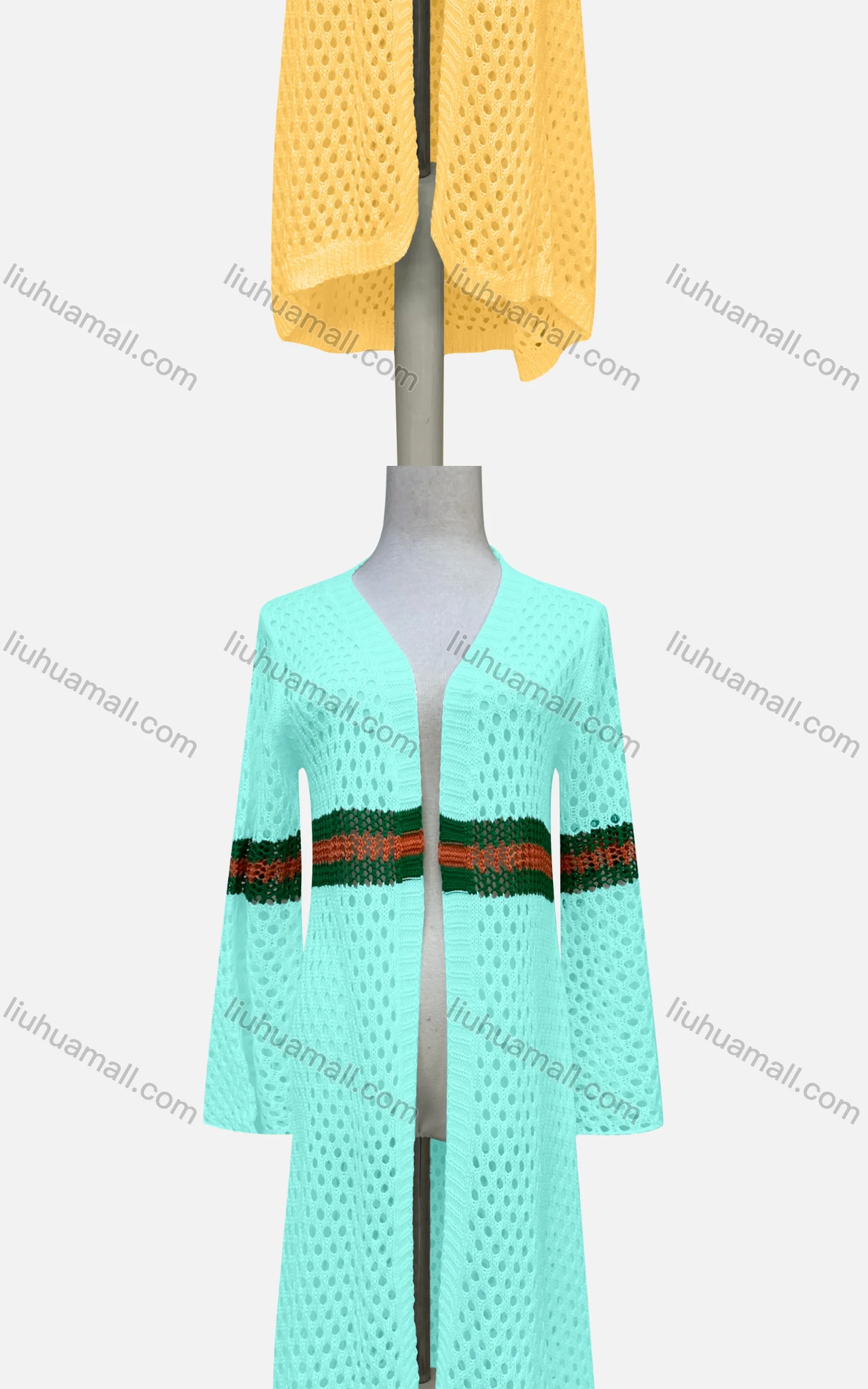 Wholesale Women's Sexy Colorblock Hollow Out Colorblock Cover Up Long Cardigan F33# - Liuhuamall