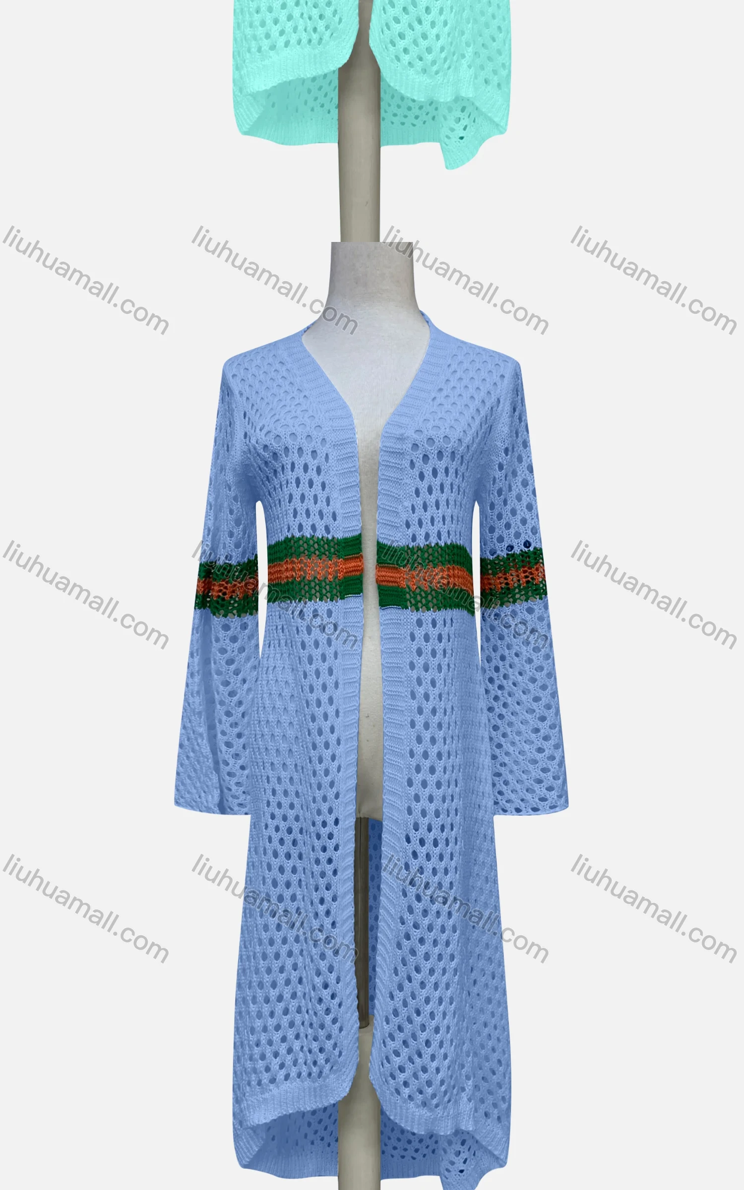 Wholesale Women's Sexy Colorblock Hollow Out Colorblock Cover Up Long Cardigan F33# - Liuhuamall