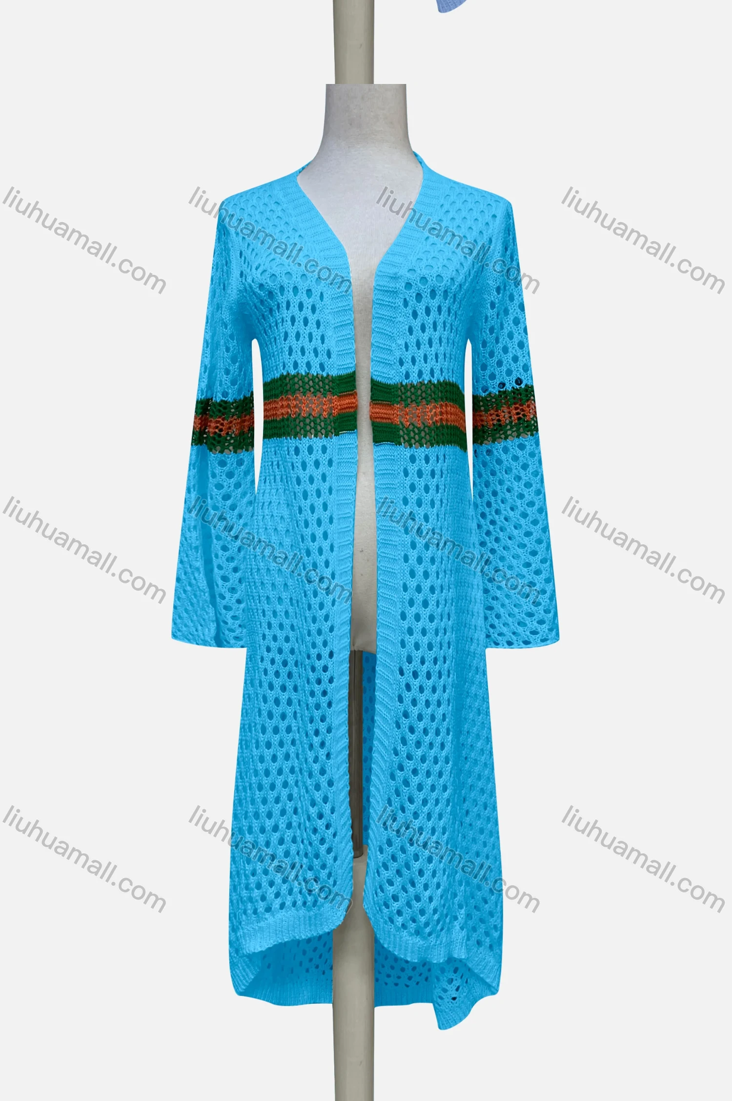 Wholesale Women's Sexy Colorblock Hollow Out Colorblock Cover Up Long Cardigan F33# - Liuhuamall