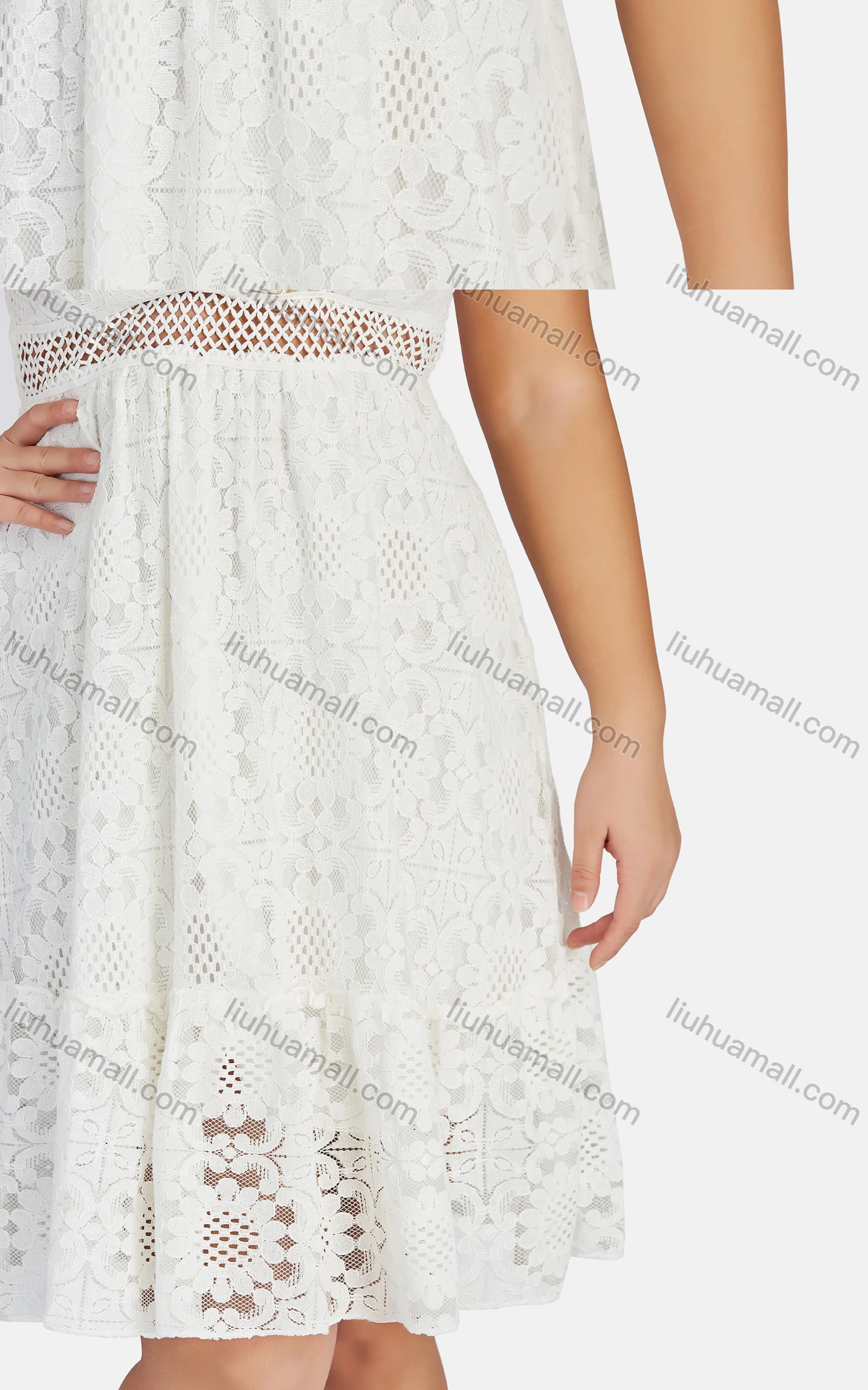 Wholesale Women's Sexy Deep V Neck Hollow Out Guipure Lace Short Cami Dress 6513# - Liuhuamall