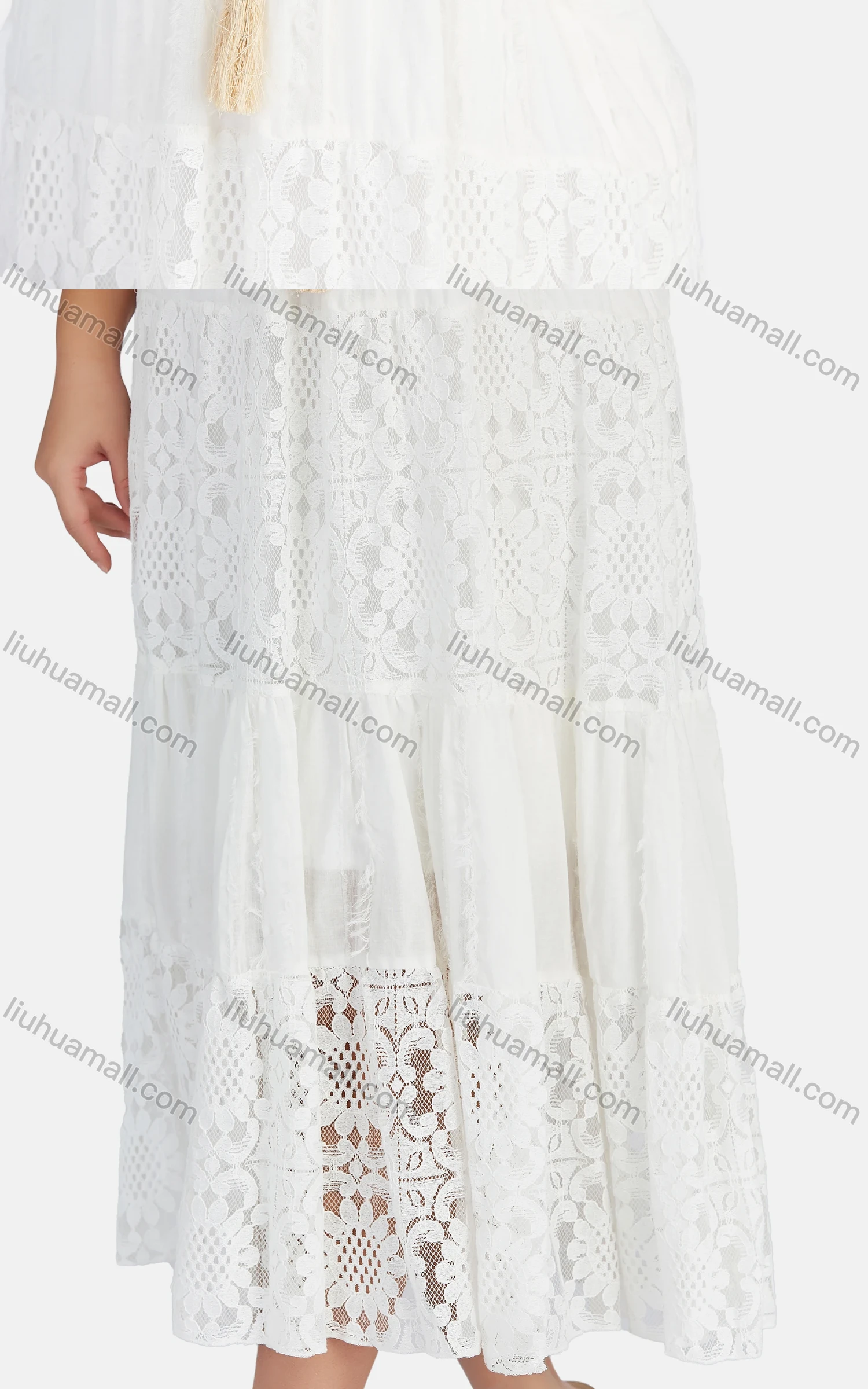 Wholesale Women's Sexy Sweetheart Hollow Out Sleeveless Guipure Lace Tassel Cami Midi Dress 1819# - Liuhuamall