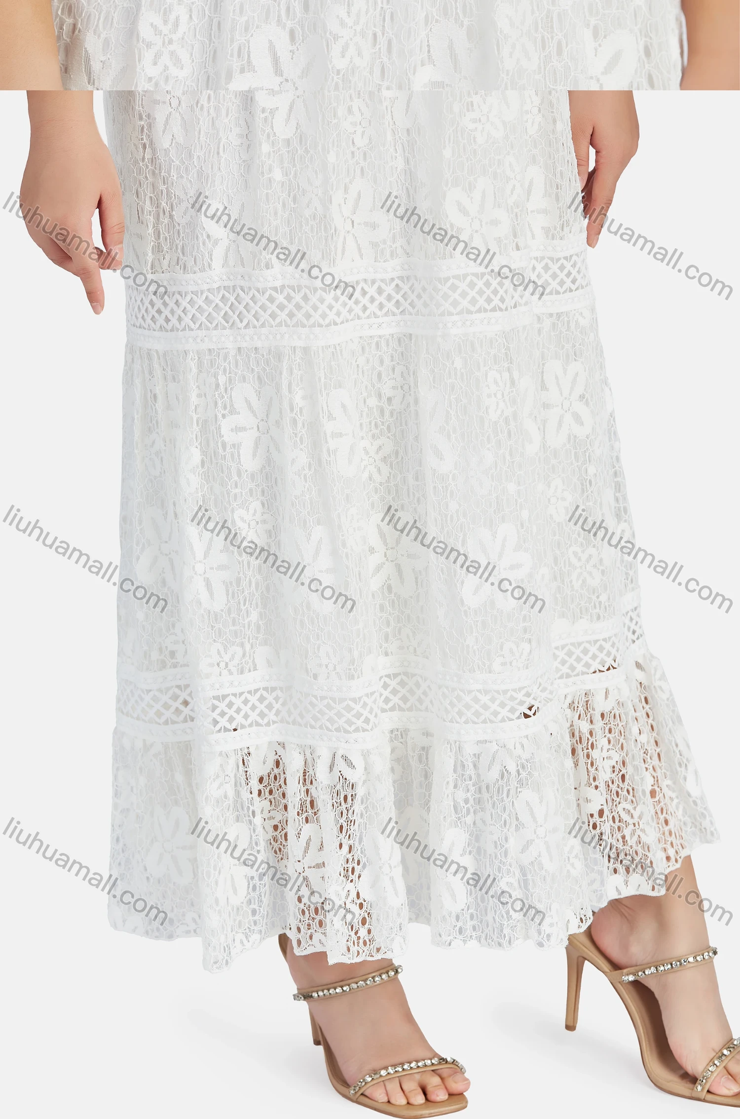 Wholesale Women's Sexy V Neck Hollow Out Guipure Lace Sleeveless Backless Midi Tank Dress 1822# - Liuhuamall