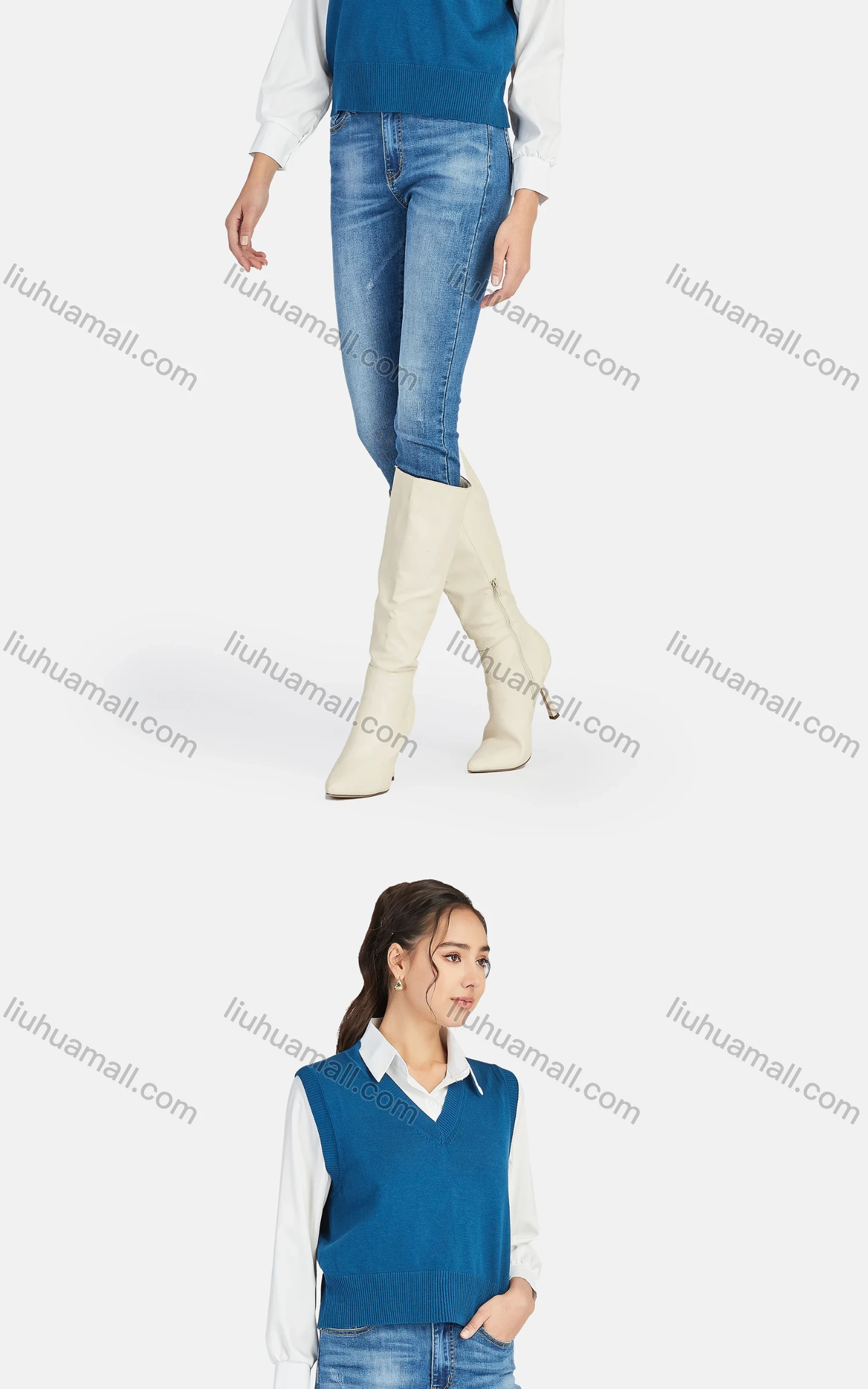 Wholesale Women's Casual V Neck Plain Knit Crop Sweater Vest 0988# - Liuhuamall