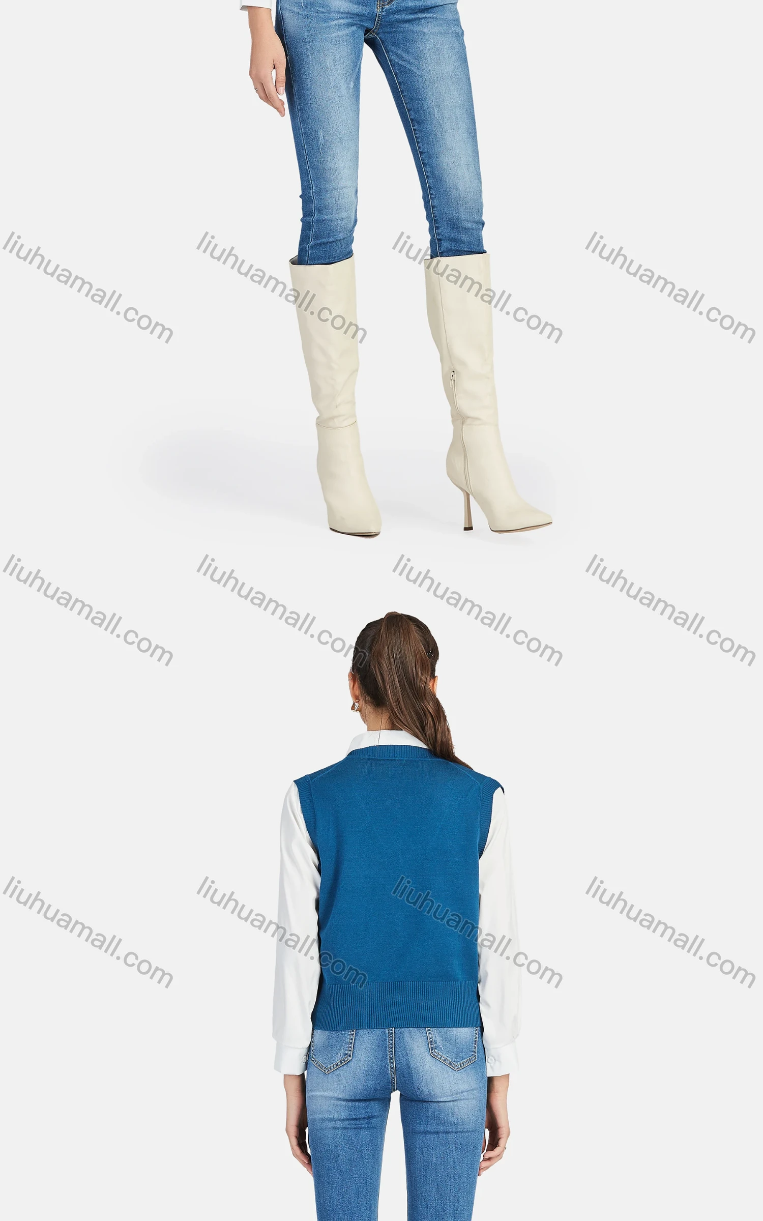 Wholesale Women's Casual V Neck Plain Knit Crop Sweater Vest 0988# - Liuhuamall