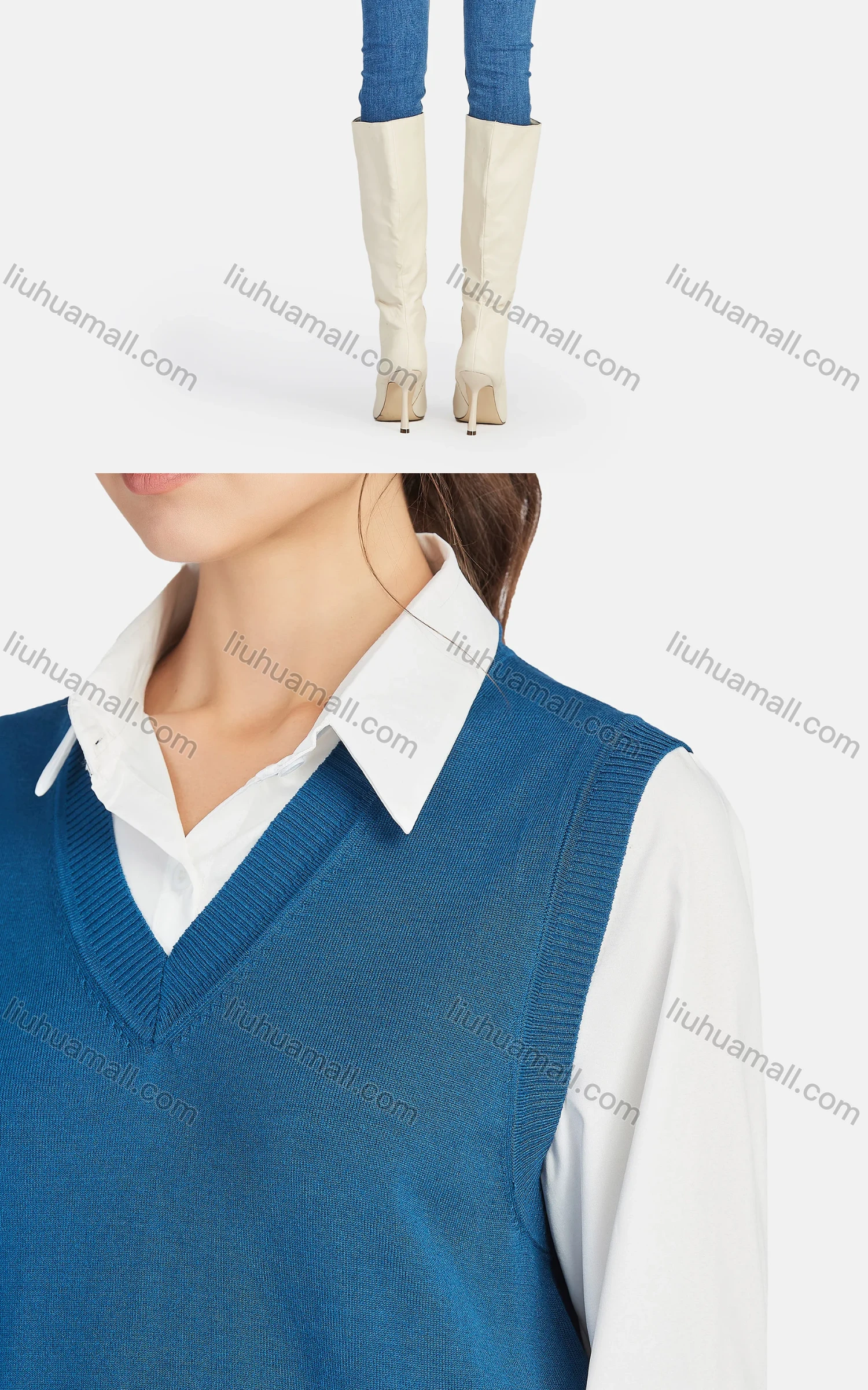 Wholesale Women's Casual V Neck Plain Knit Crop Sweater Vest 0988# - Liuhuamall