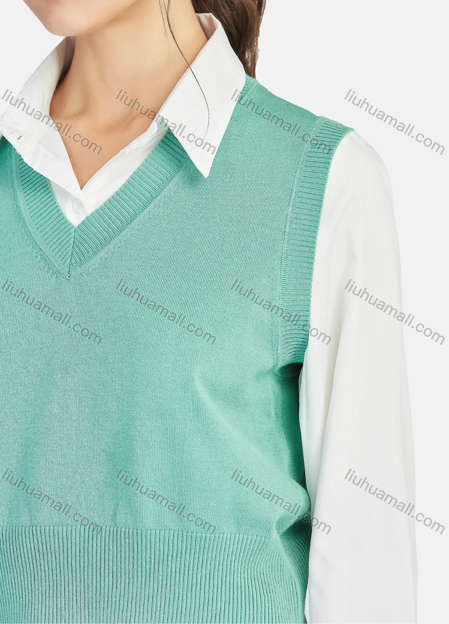 Wholesale Women's Casual V Neck Plain Knit Crop Sweater Vest 0988# - Liuhuamall