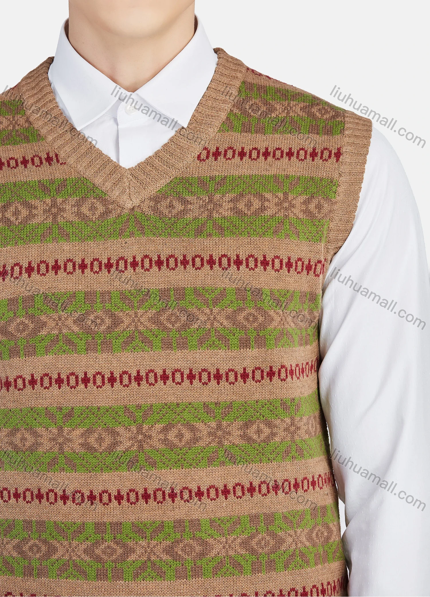 Wholesale Men's Casual V Neck Striped Folk Art Knit Sweater Vest 8330# - Liuhuamall