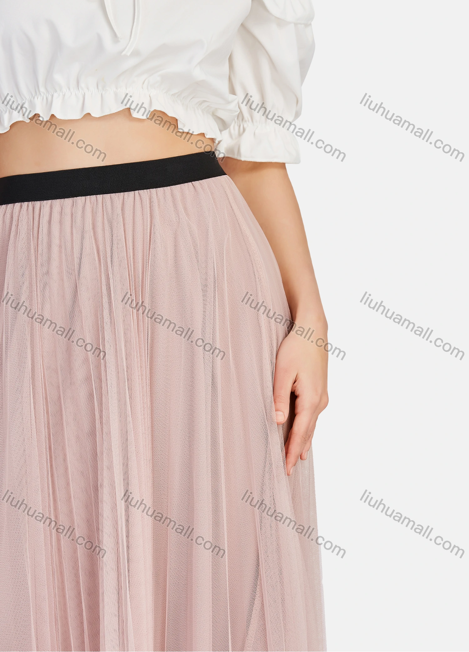 Wholesale Women's Casual Plain Mesh 2-in-1 HIgh Waist Pleated Midi Skirts - Liuhuamall