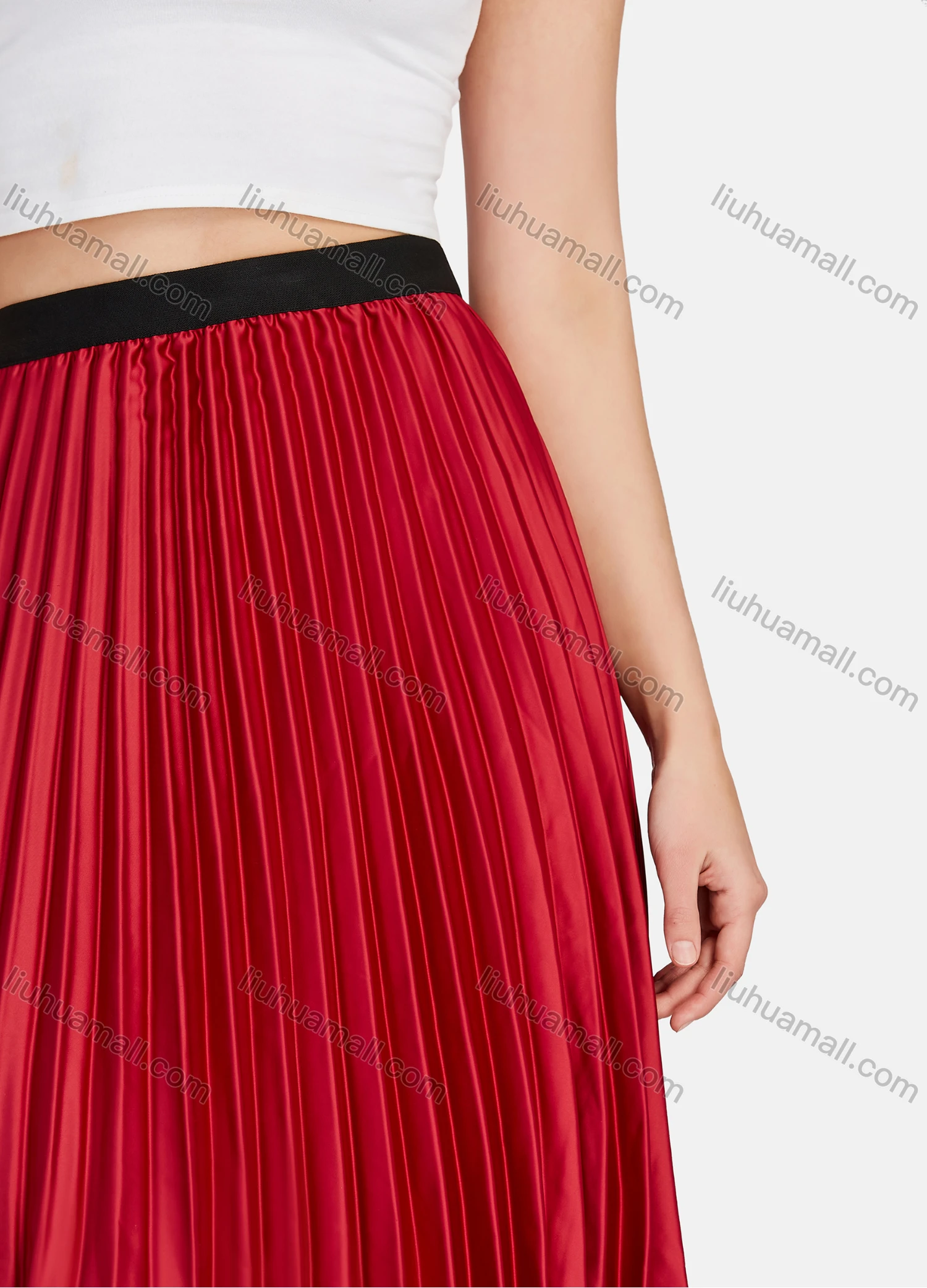 Wholesale Women's Elegant Plain HIgh Waist Pleated Midi Skirts - Liuhuamall