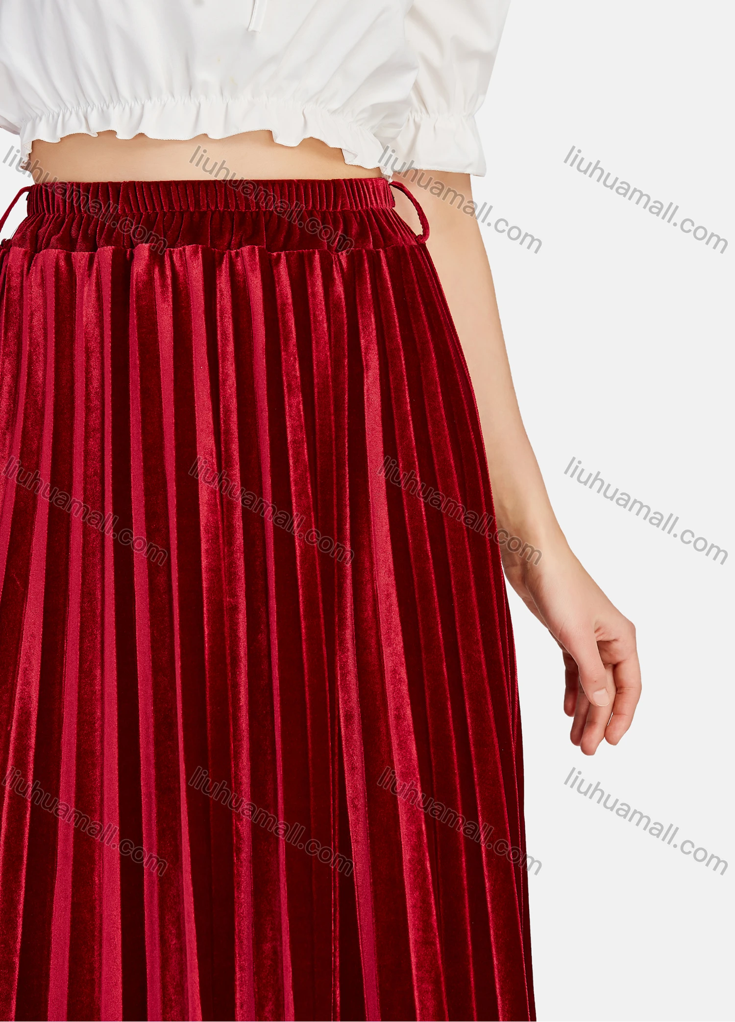 Wholesale Women's Elegant Plain HIgh Waist Pleated Midi Skirts - Liuhuamall