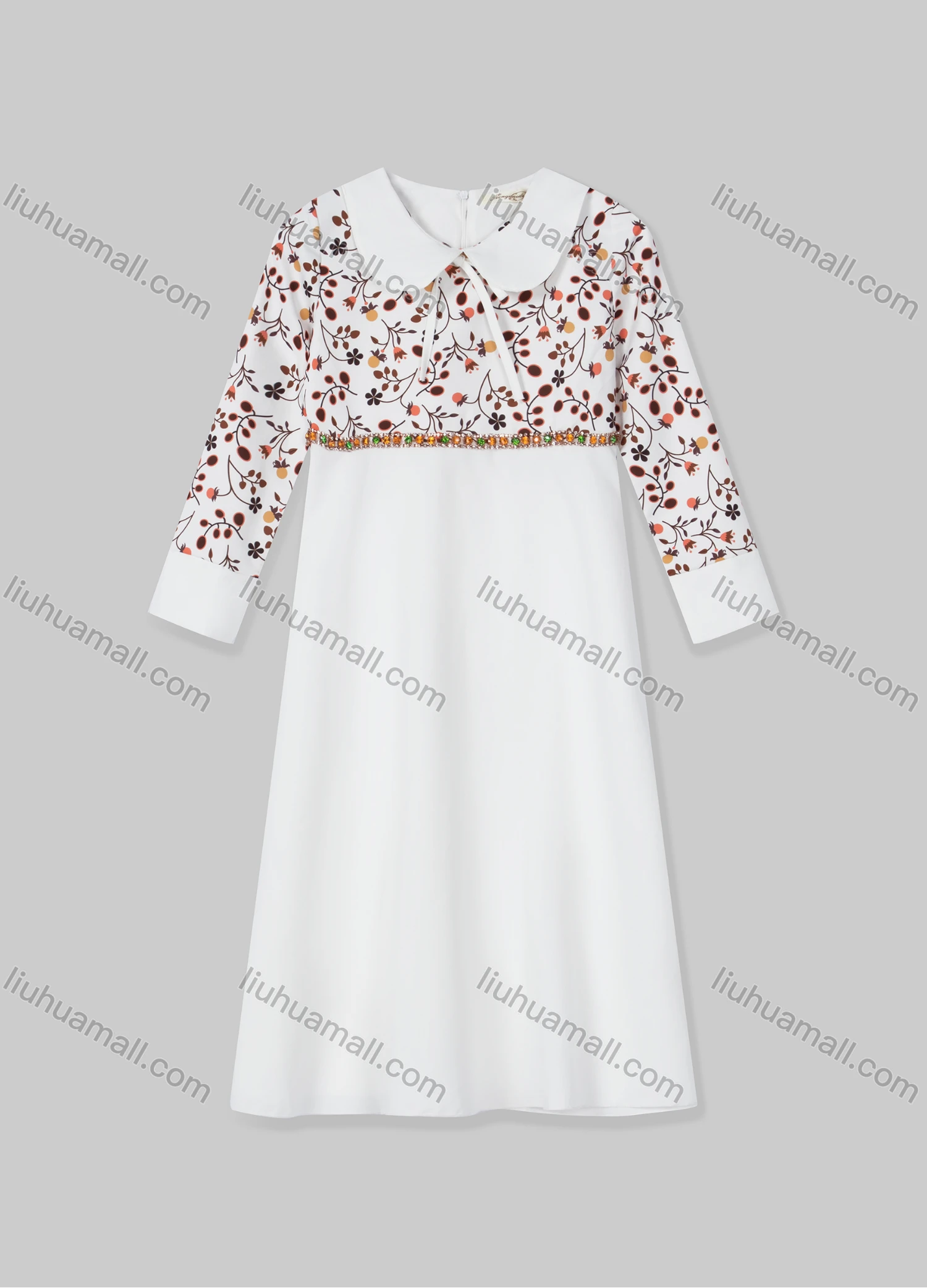 Wholesale Girls Floral Print Tie Neck Long Sleeve High Waist Ruffle Hem Maxi Dress - Liuhuamall