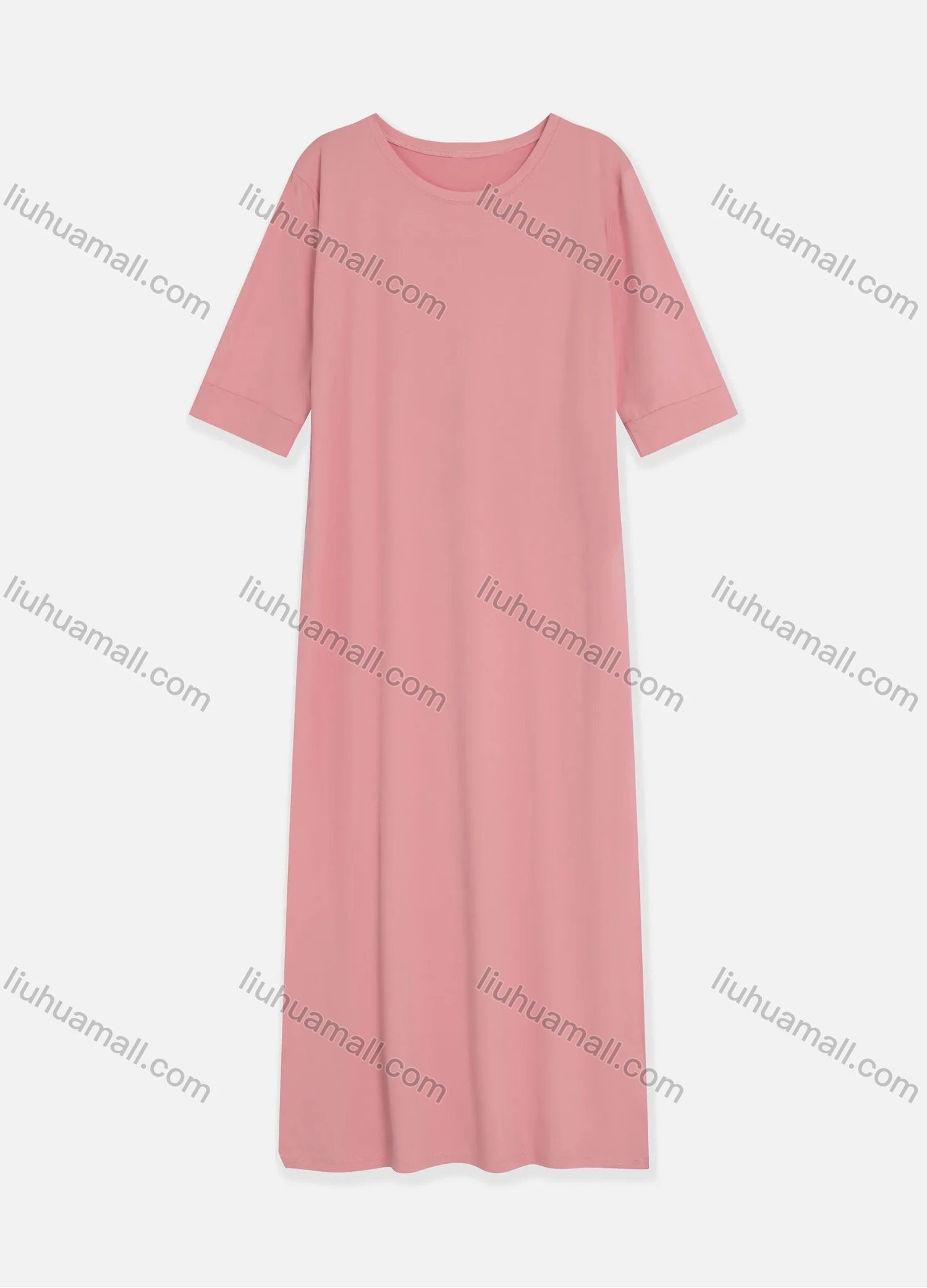 Wholesale Women's Casual Plain Round Neck Half Sleeve Maxi Tee Dress - Liuhuamall
