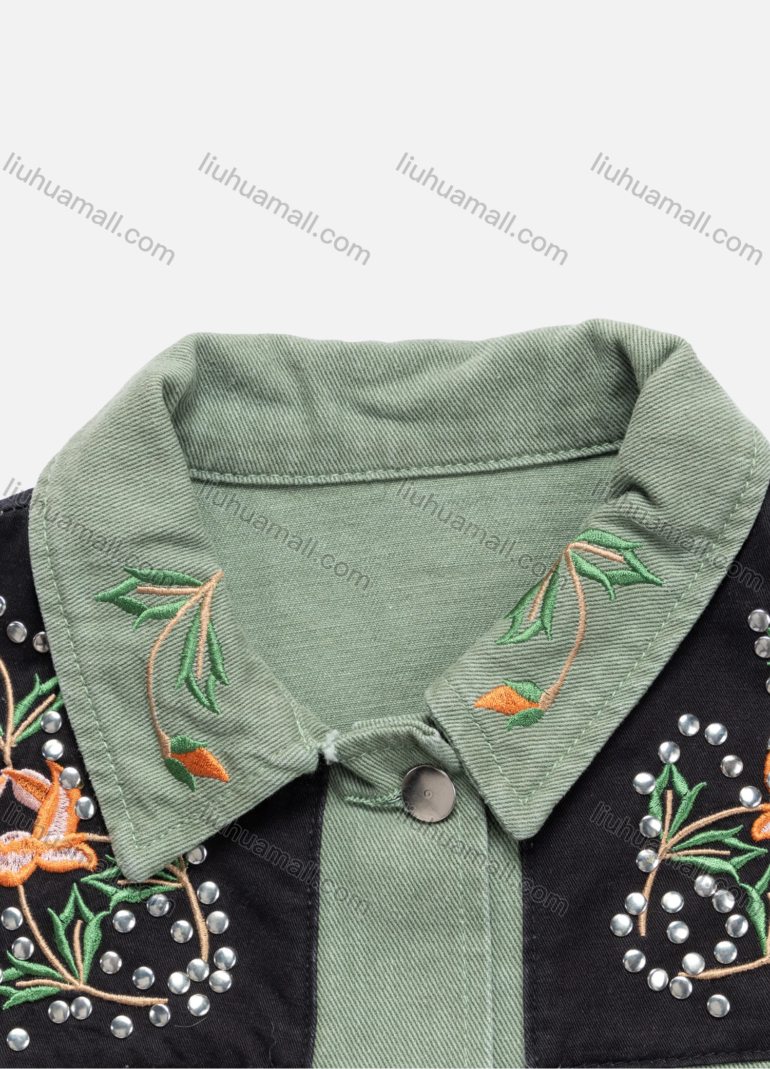 Wholesale Women's Casual Button Down Floral Embroidery Rhinestone Flap Pockets Long Sleeve Jacket B001# - Liuhuamall