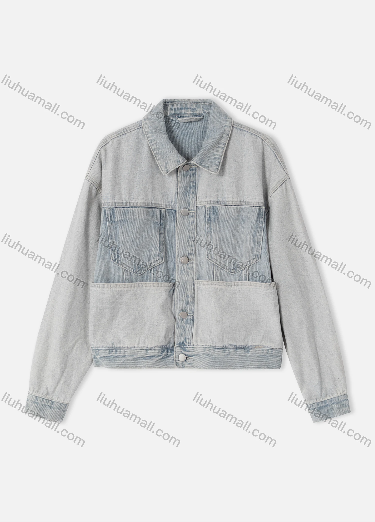 Wholesale Women's Casual Patchwork Long Sleeve Button Down Patch Pockets Denim Jacket B002# - Liuhuamall