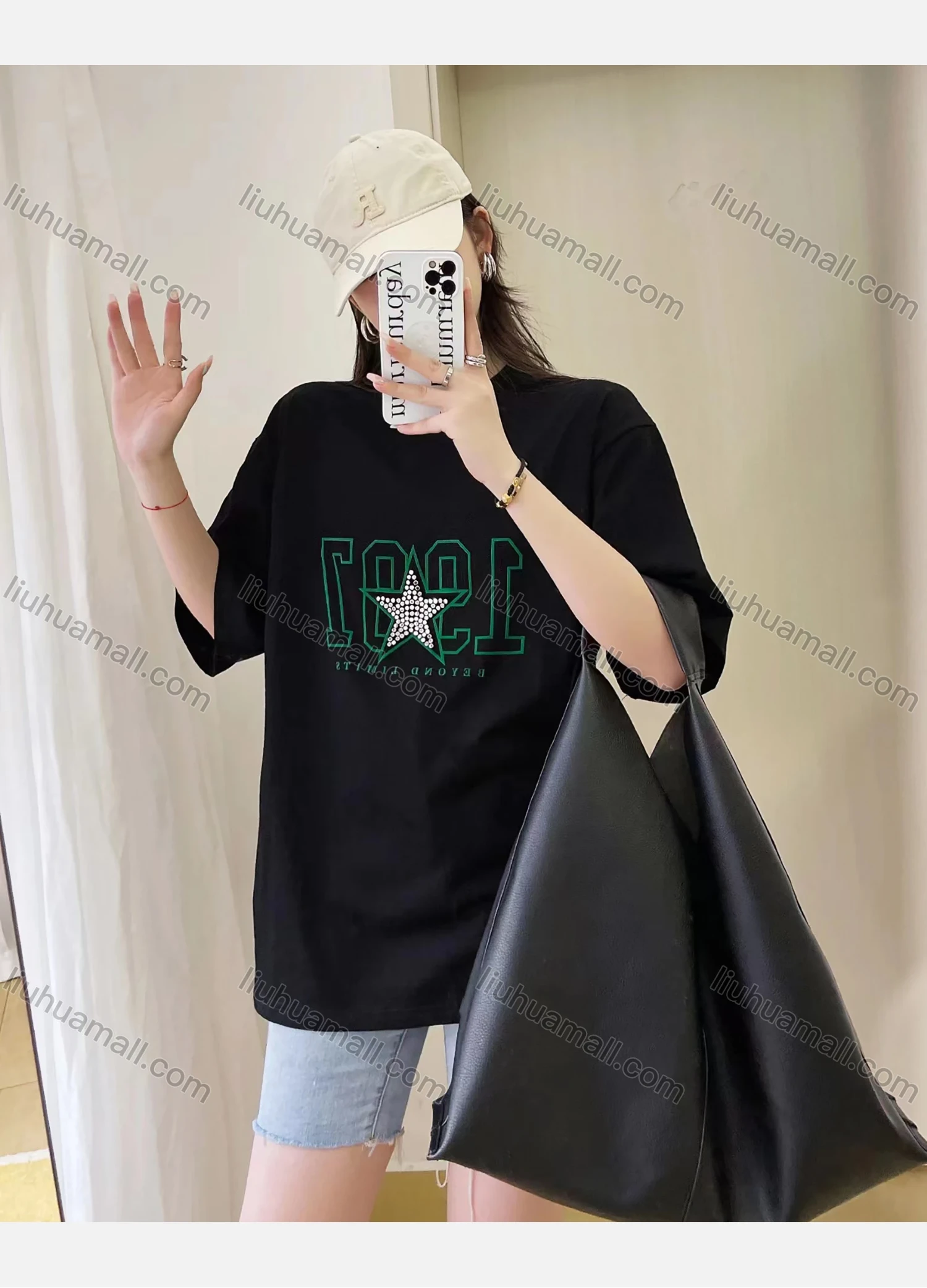 Wholesale Women's Casual Round Neck Half Sleeve Rhinestone Appliques Tee 2Y112# - Liuhuamall