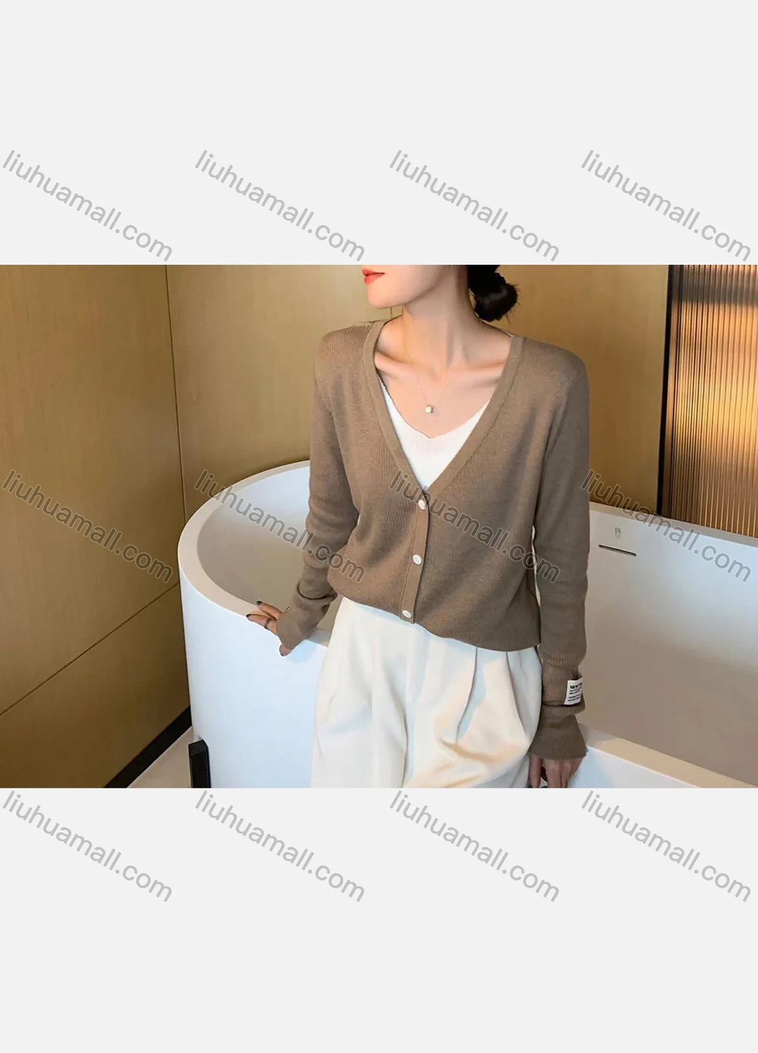 Wholesale Women's Casual Plain Long Sleeve V Neck Button Down Knit Cardigan Sweater 552# - Liuhuamall