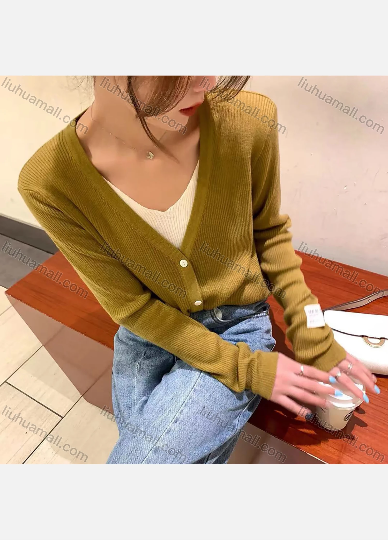 Wholesale Women's Casual Plain Long Sleeve V Neck Button Down Knit Cardigan Sweater 552# - Liuhuamall