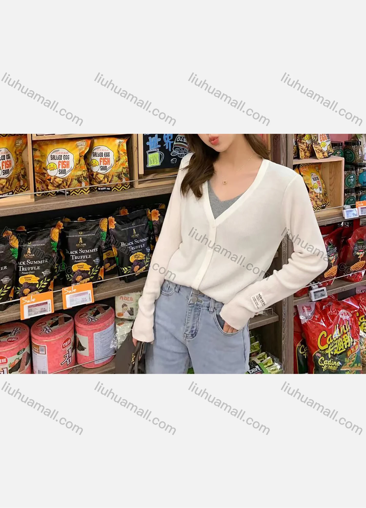 Wholesale Women's Casual Plain Long Sleeve V Neck Button Down Knit Cardigan Sweater 552# - Liuhuamall
