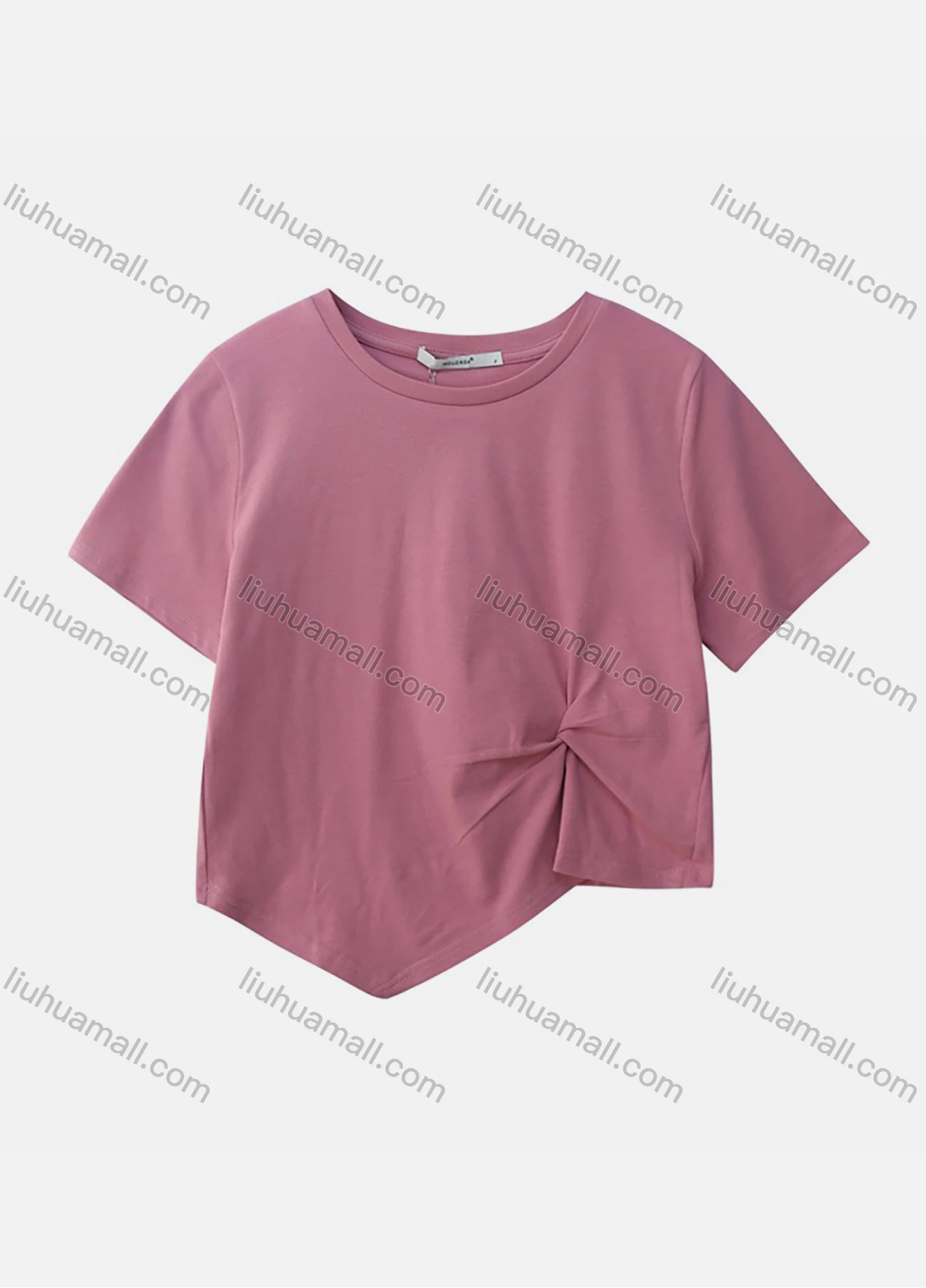 Wholesale Women's Casual Plain Round Neck Short Sleeve Twist Tee 1001# - Liuhuamall