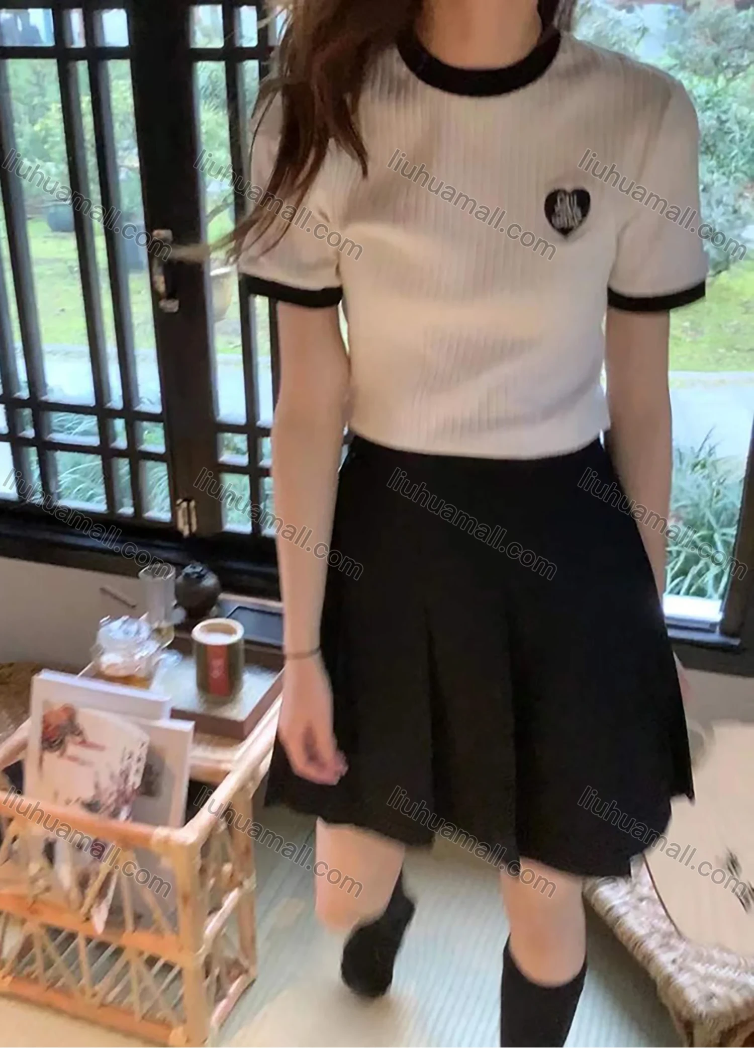 Wholesale Women's Casual Labelled Round Neck Short Sleeve Ribbed Tops 1002# - Liuhuamall