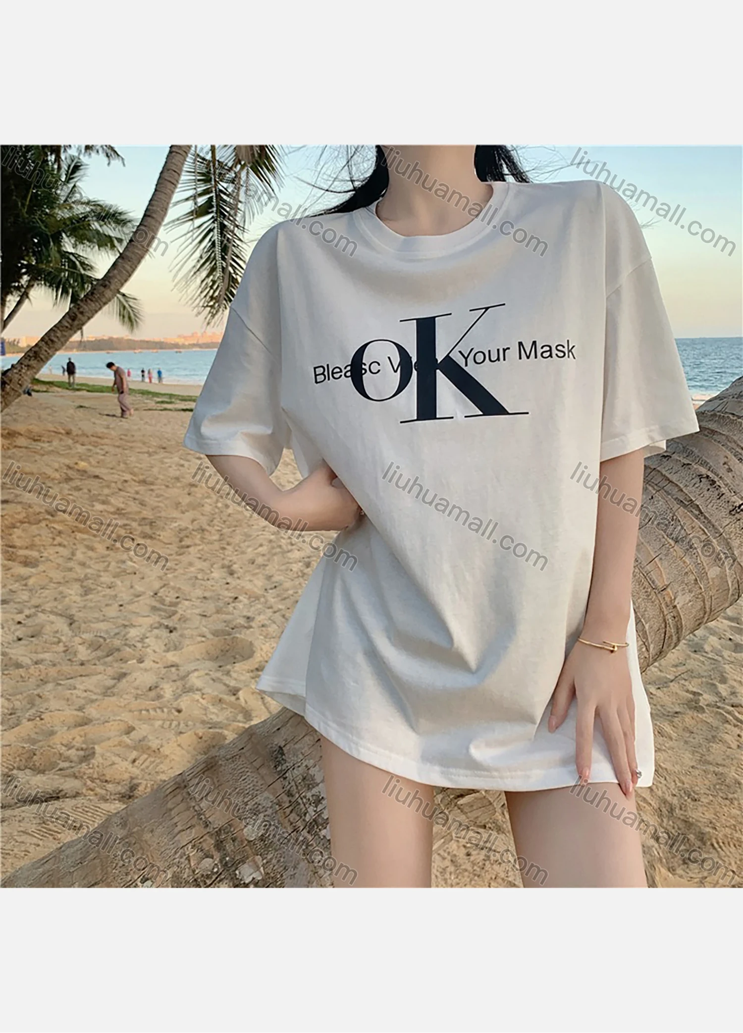 Wholesale Women's Casual Letter Print Round Neck Half Sleeve Tee 1007# - Liuhuamall