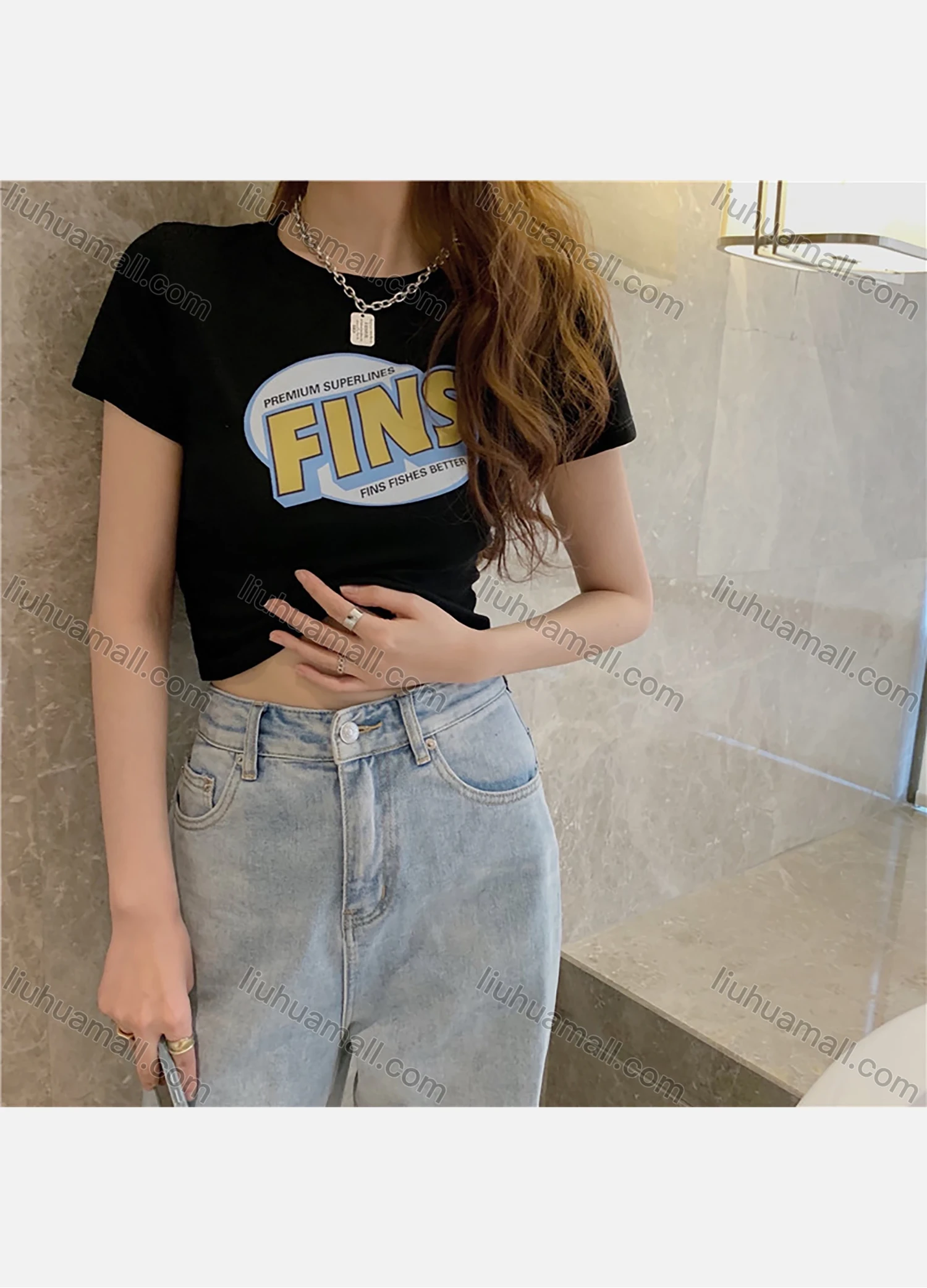 Wholesale Women's Casual Letter Graphic Round Neck Short Sleeve Tee 1013# - Liuhuamall