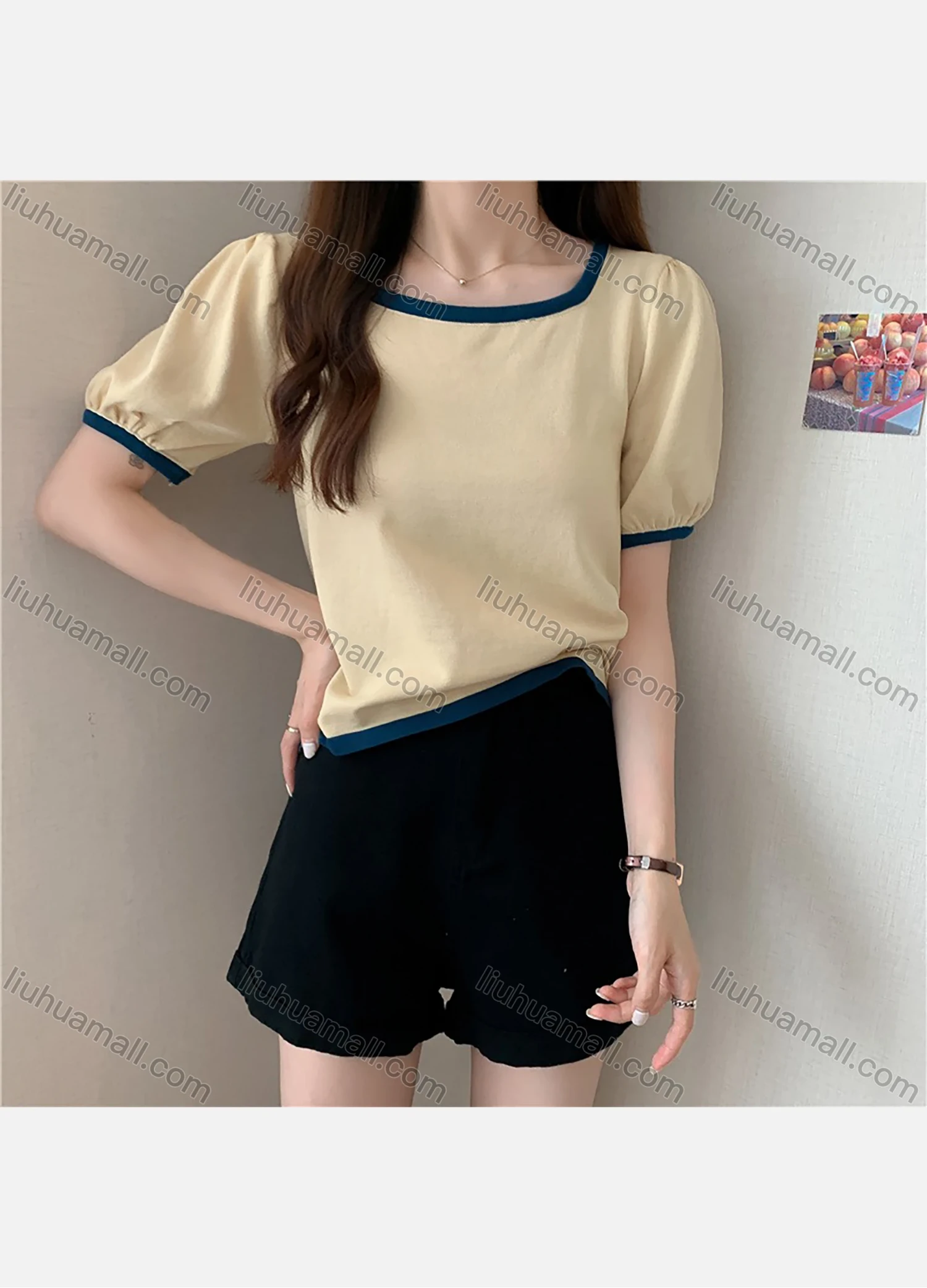 Wholesale Women's Casual Bateau Neck Puff Sleeve Tee 1015# - Liuhuamall