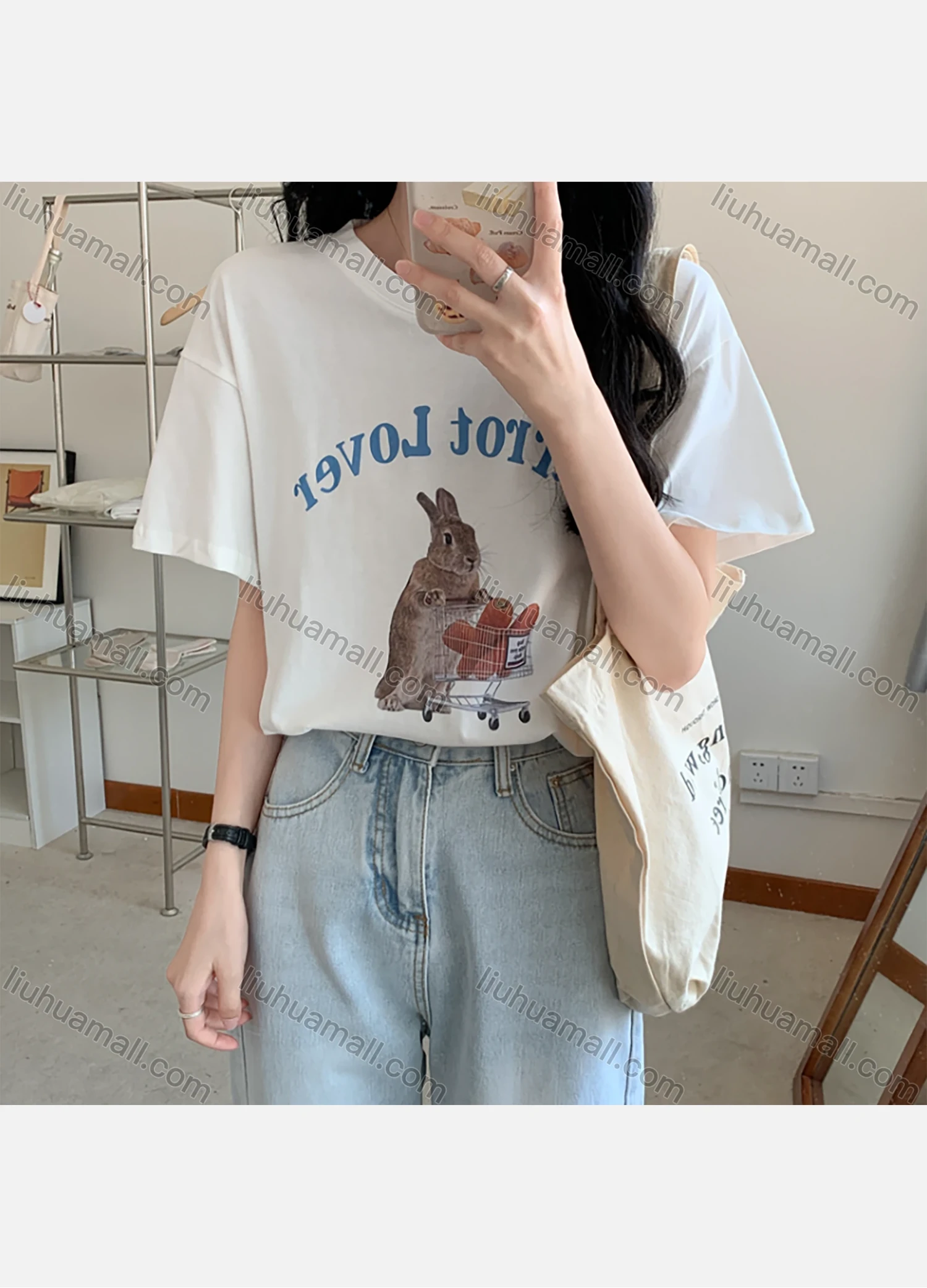 Wholesale Women's Casual Graphic Round Neck Short Sleeve Tee 1018# - Liuhuamall