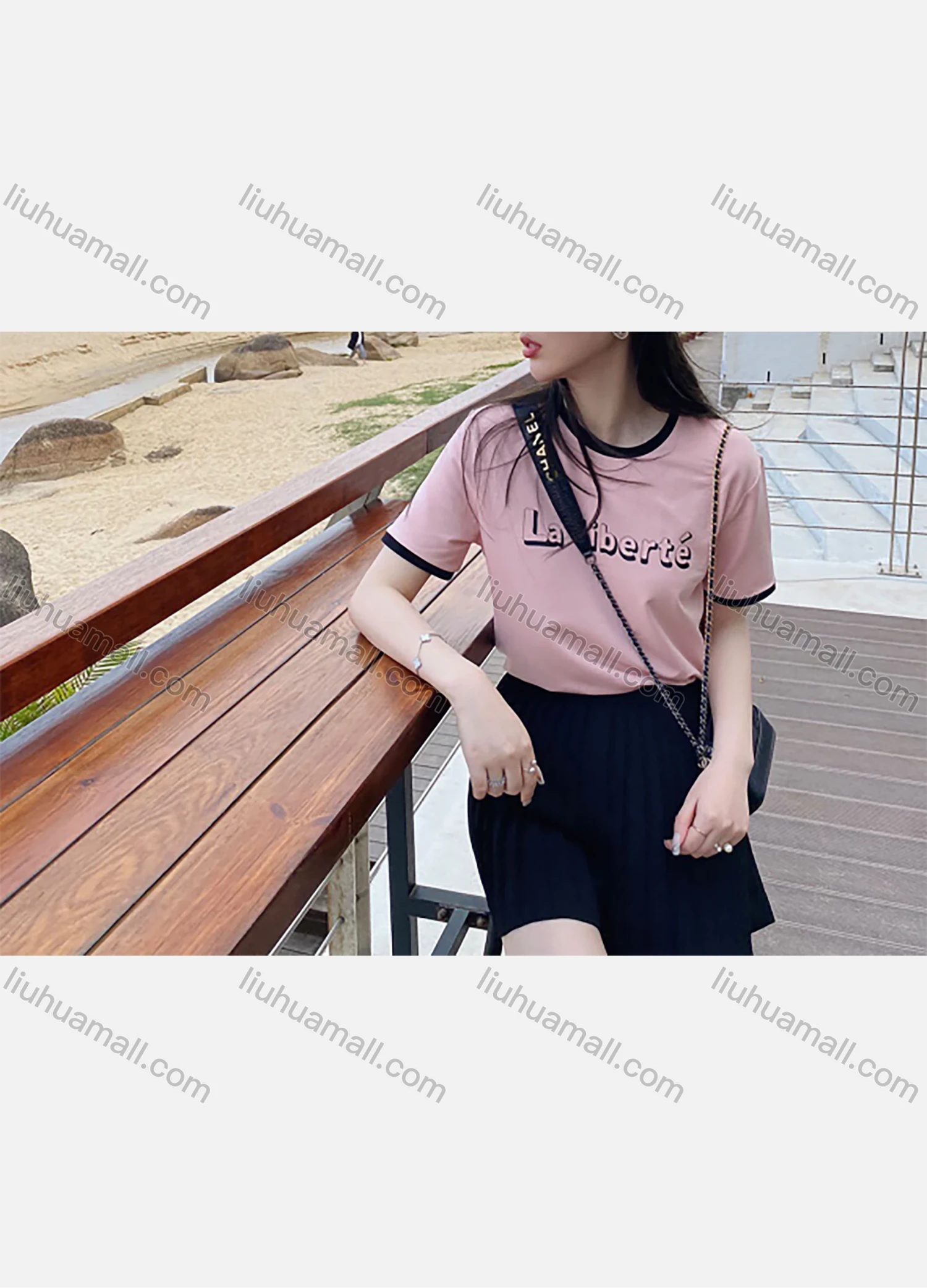 Wholesale Women's Casual Letter Print Round Neck Half Sleeve Tee 1019# - Liuhuamall