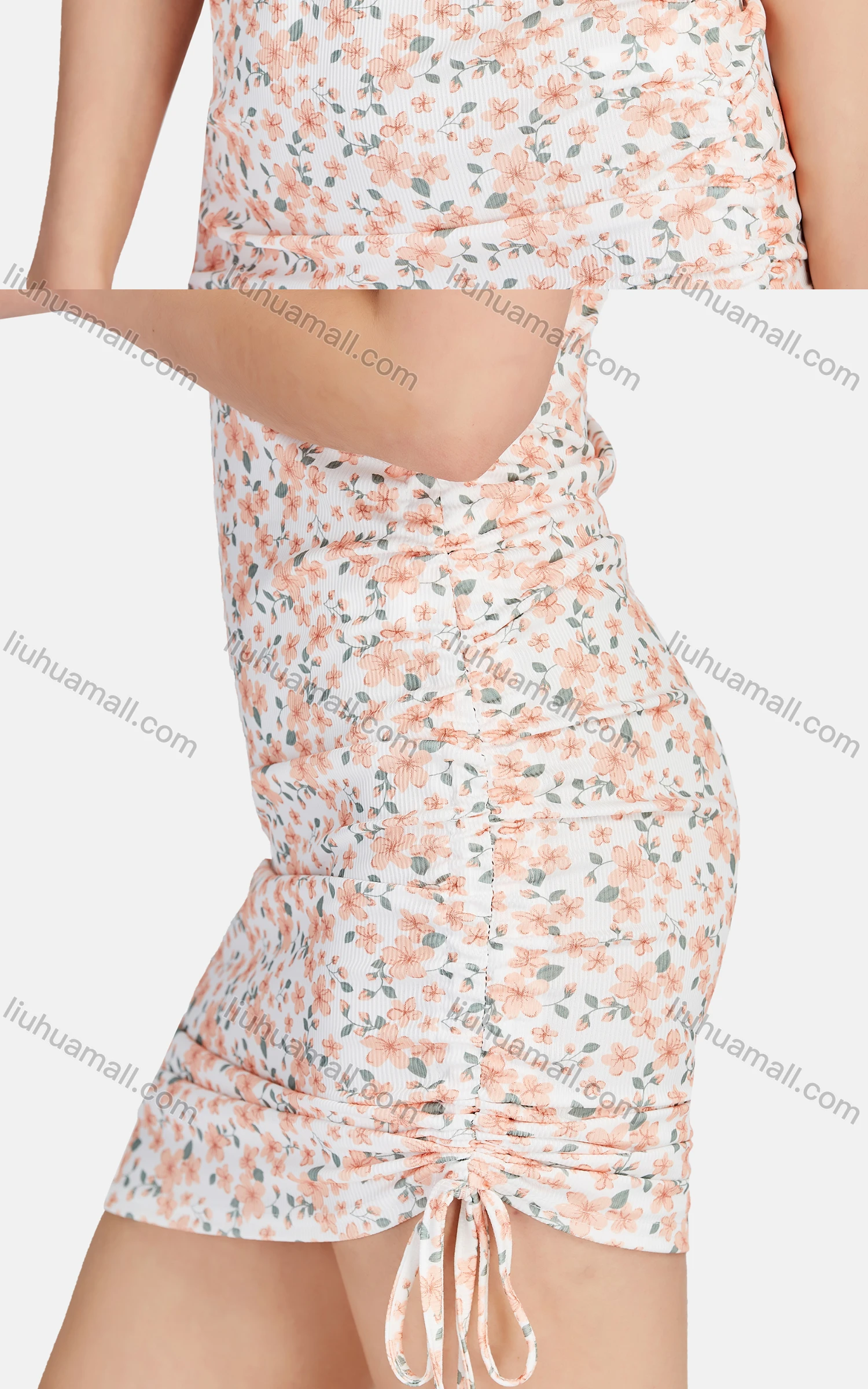 Wholesale Women's Sexy Sweetheart Neck Ruched Cutout Drawstring Side Floral Short Cami Dress 28362# - Liuhuamall