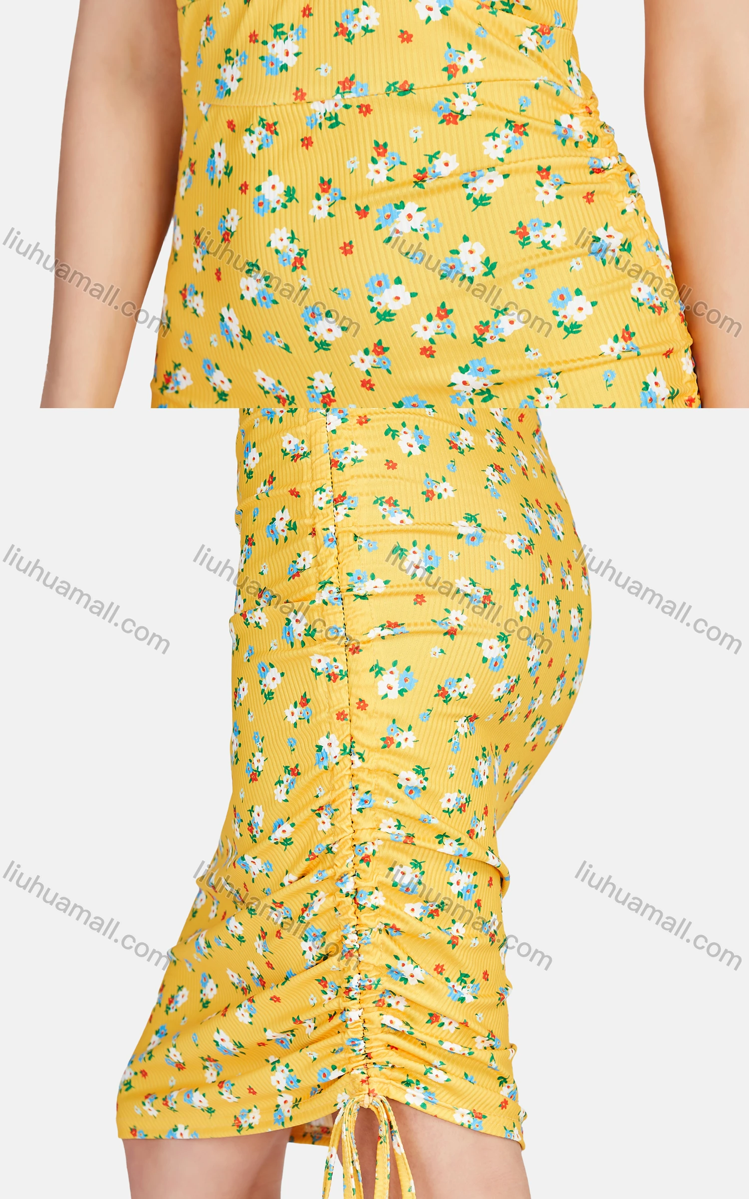 Wholesale Women's Sexy Sweetheart Neck Ruched Drawstring Side Floral Short Cami Dress 28462# - Liuhuamall