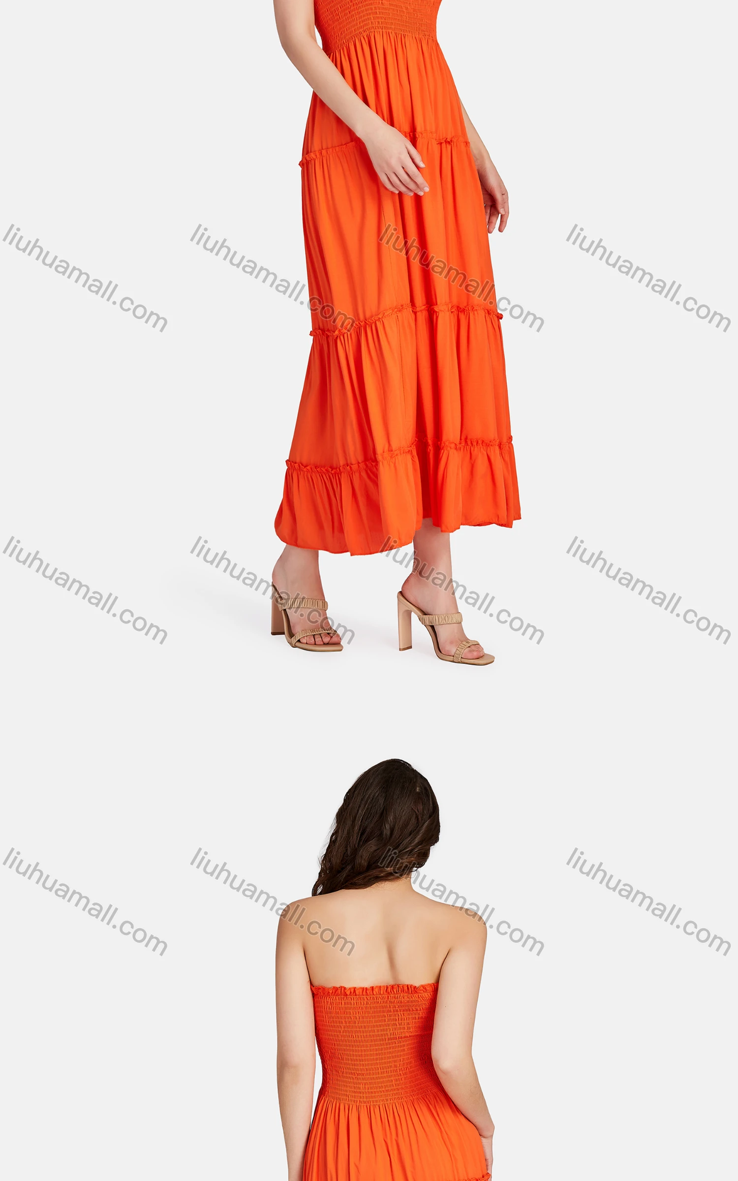 Wholesale Women's Sexy Strapless Shirred Plain Tiered Hem Dress 28406# - Liuhuamall