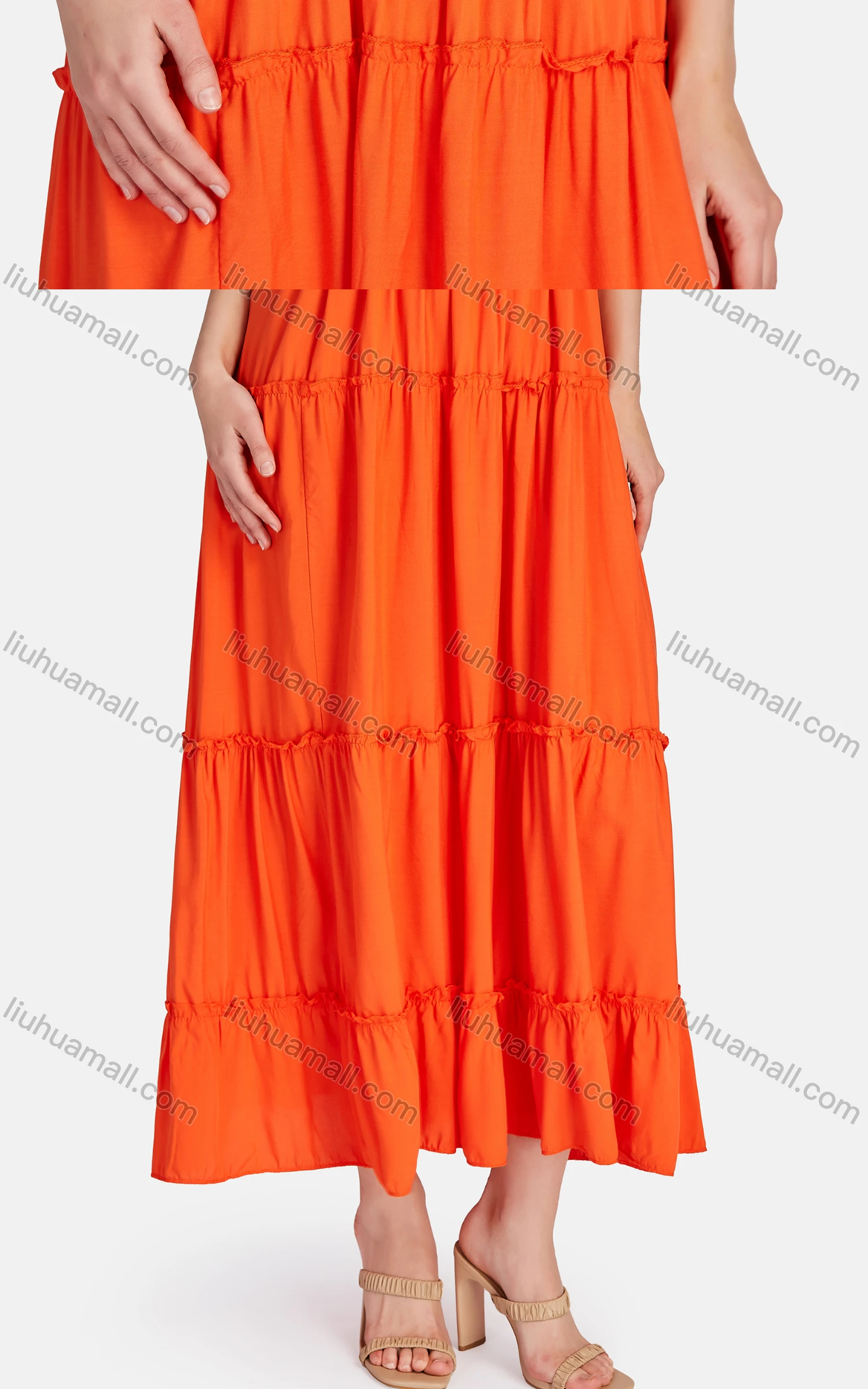Wholesale Women's Sexy Strapless Shirred Plain Tiered Hem Dress 28406# - Liuhuamall