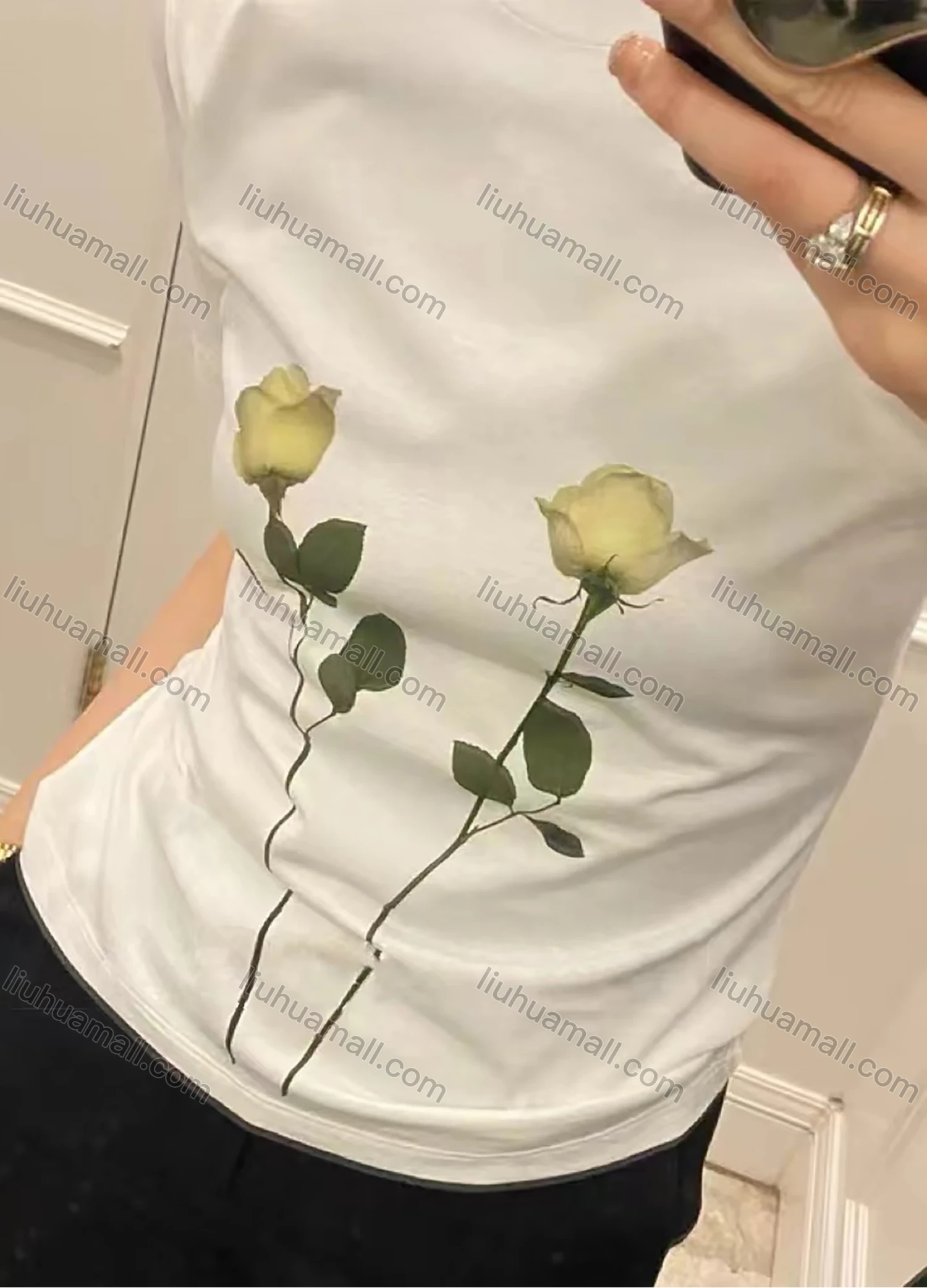 Wholesale Women's Casual Floral Print Round Neck Short Sleeve Tee 1032# - Liuhuamall