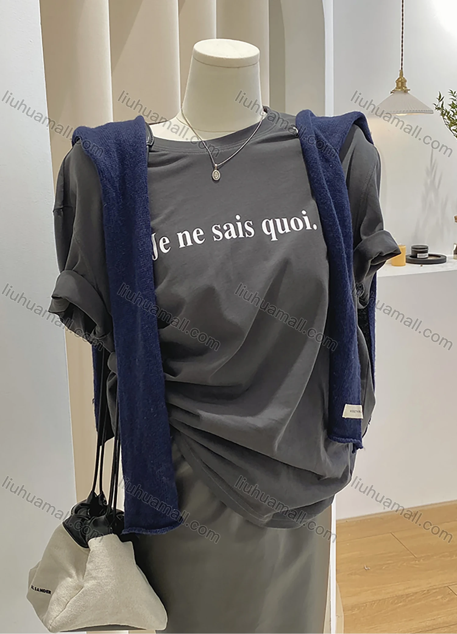 Wholesale Women's Casual Letter Print Round Neck Rolled Sleeve Tee 1039# - Liuhuamall