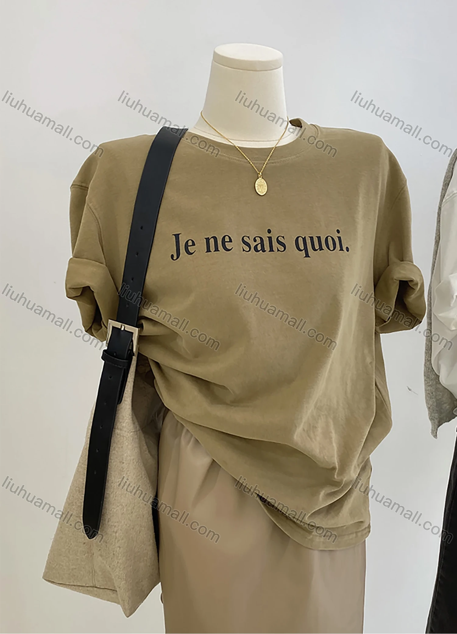 Wholesale Women's Casual Letter Print Round Neck Rolled Sleeve Tee 1039# - Liuhuamall