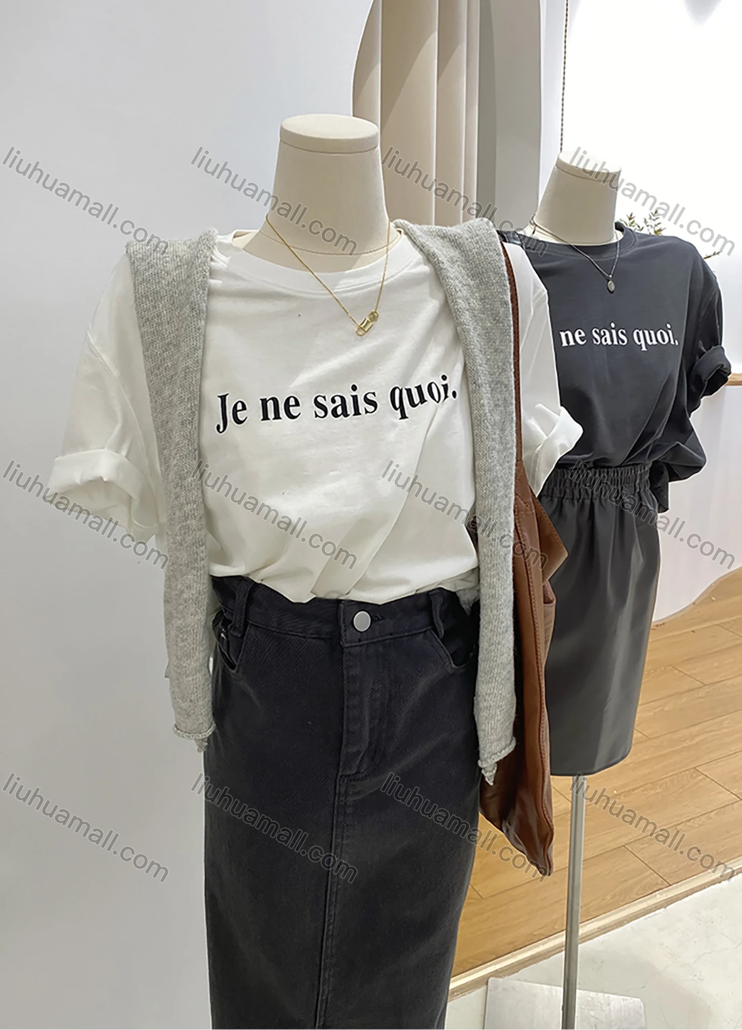 Wholesale Women's Casual Letter Print Round Neck Rolled Sleeve Tee 1039# - Liuhuamall