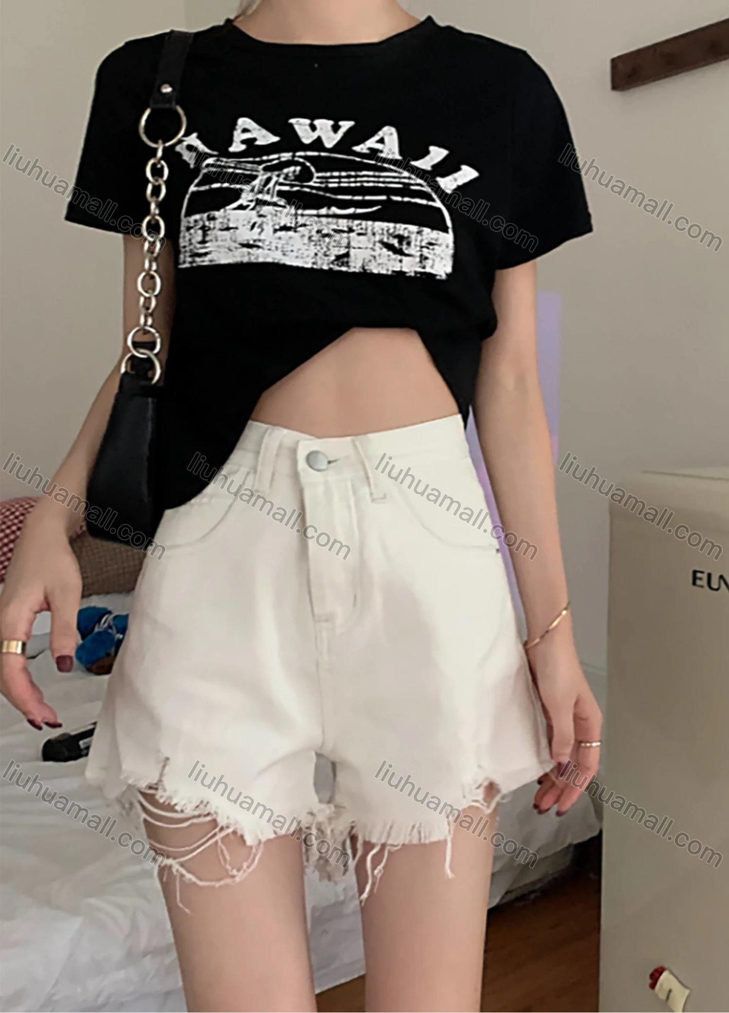 Wholesale Women's Casual Letter Print & Graphic Round Neck Short Sleeve Tee 1046# - Liuhuamall
