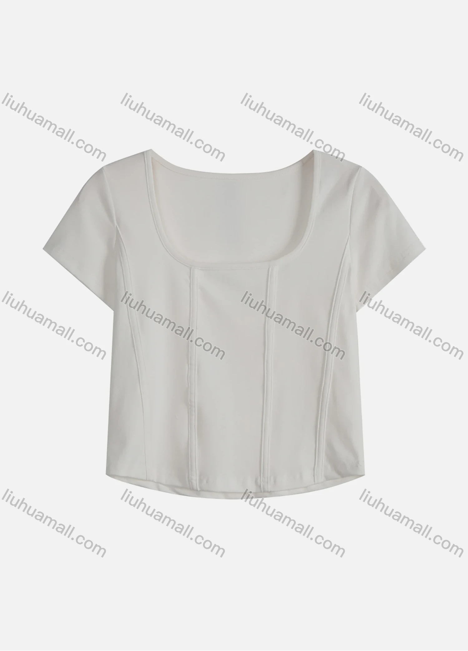 Wholesale Women's Casual Plain U Neck Short Sleeve Crop Tops 1048# - Liuhuamall