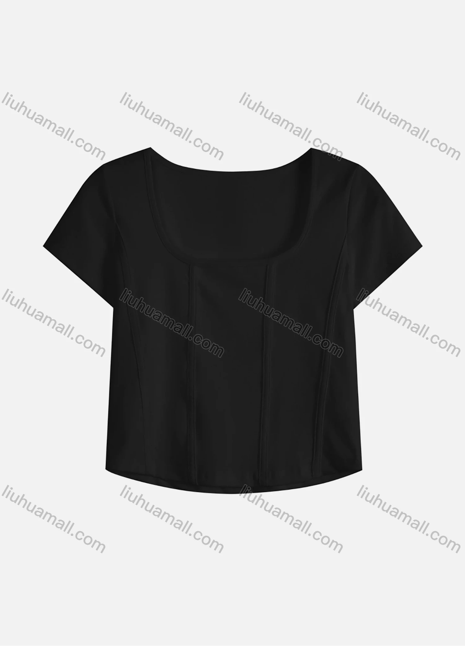 Wholesale Women's Casual Plain U Neck Short Sleeve Crop Tops 1048# - Liuhuamall