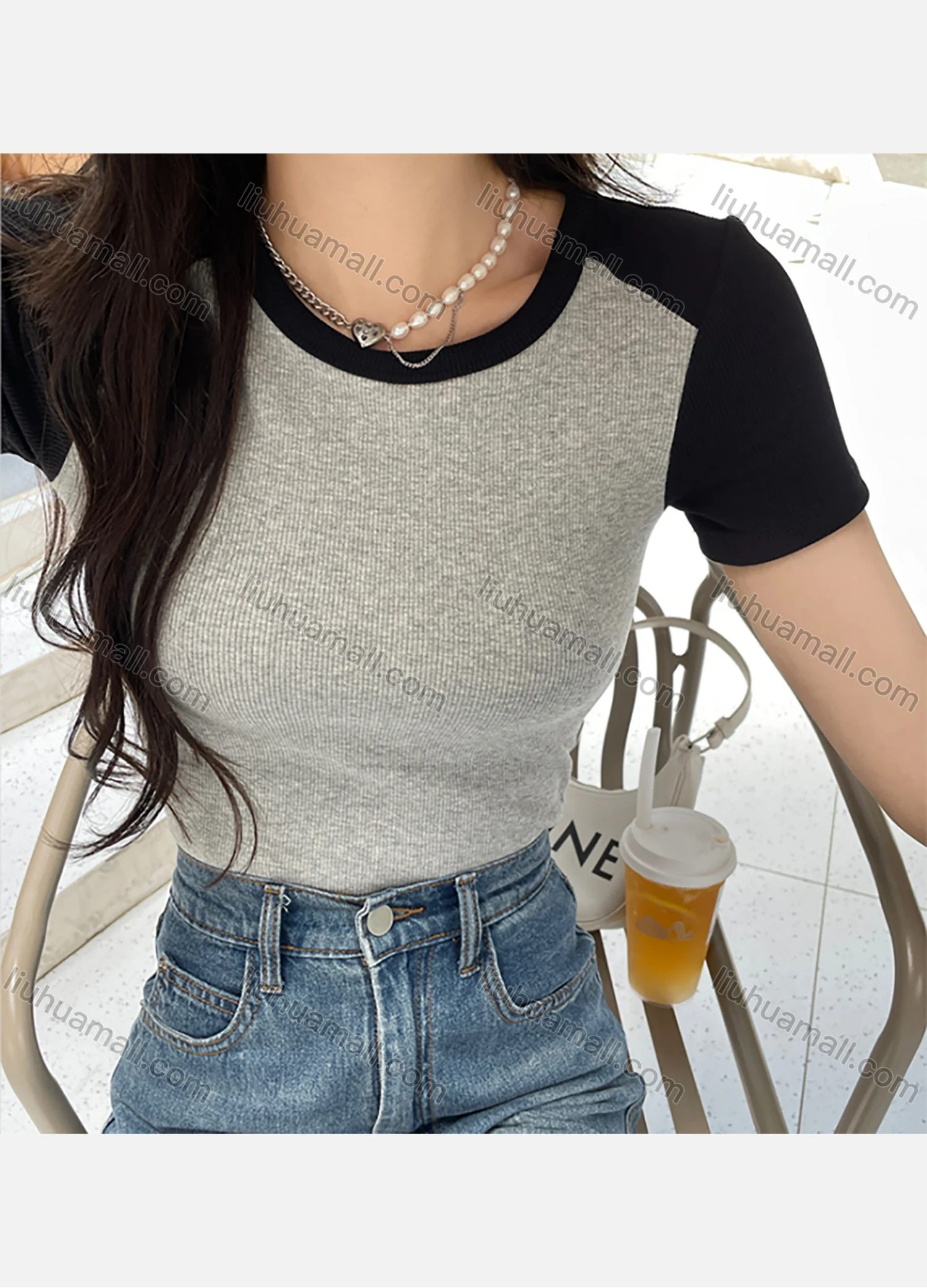 Wholesale Women's Casual Splicing Colorblock Round Neck Short Sleeve Tee 1058# - Liuhuamall