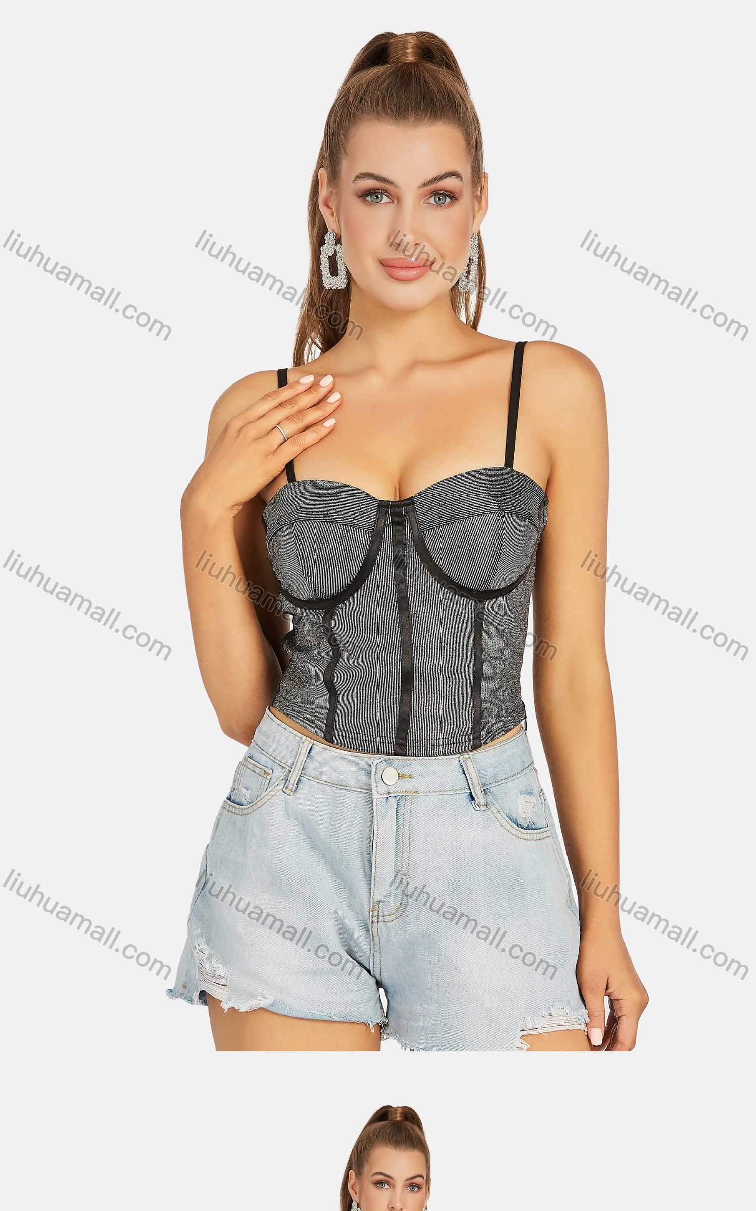 Wholesale Women's Sexy Striped Spaghetti Strap Crop Cami Top - Liuhuamall