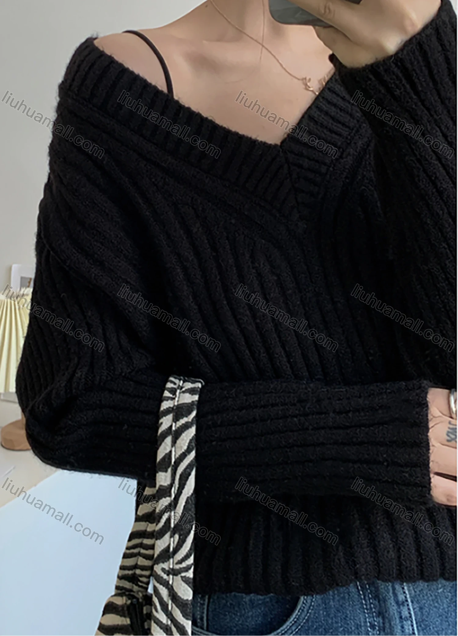 Wholesale Women's Casual Plain Ribbed Knit V Neck Long Sleeve Sweater Tops 1063# - Liuhuamall