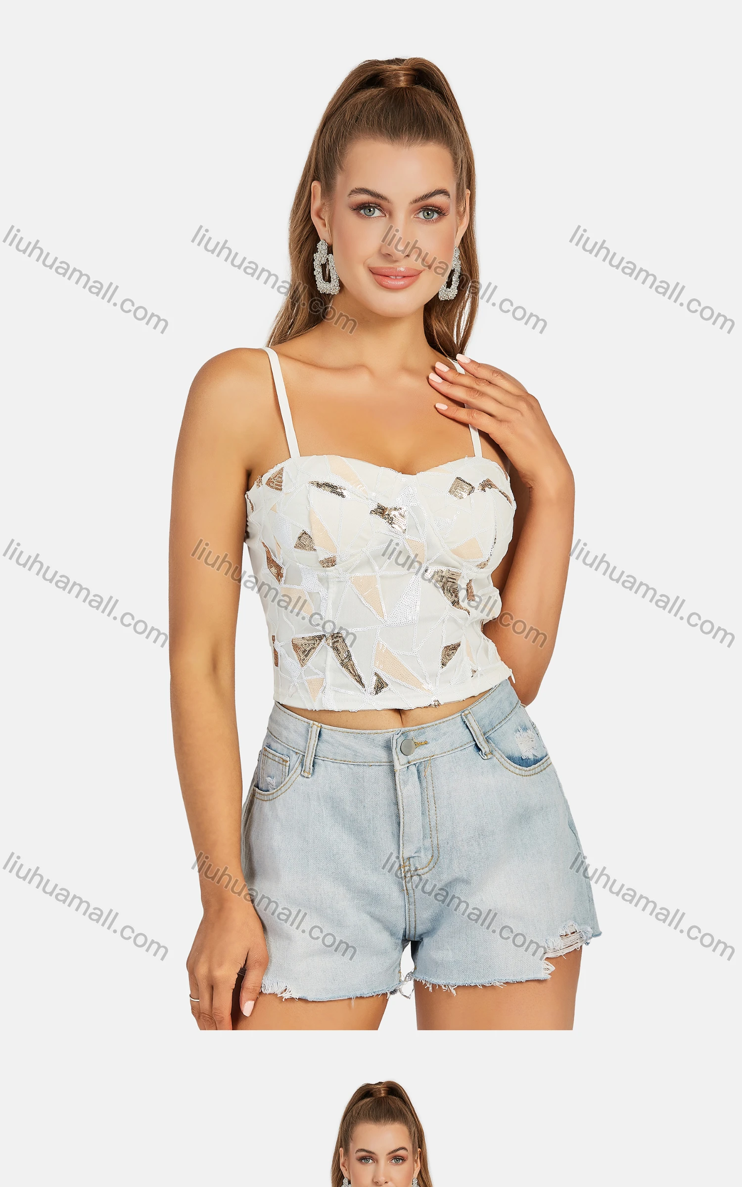 Wholesale Women's Sexy Geo Print Spaghetti Strap Crop Cami Top - Liuhuamall