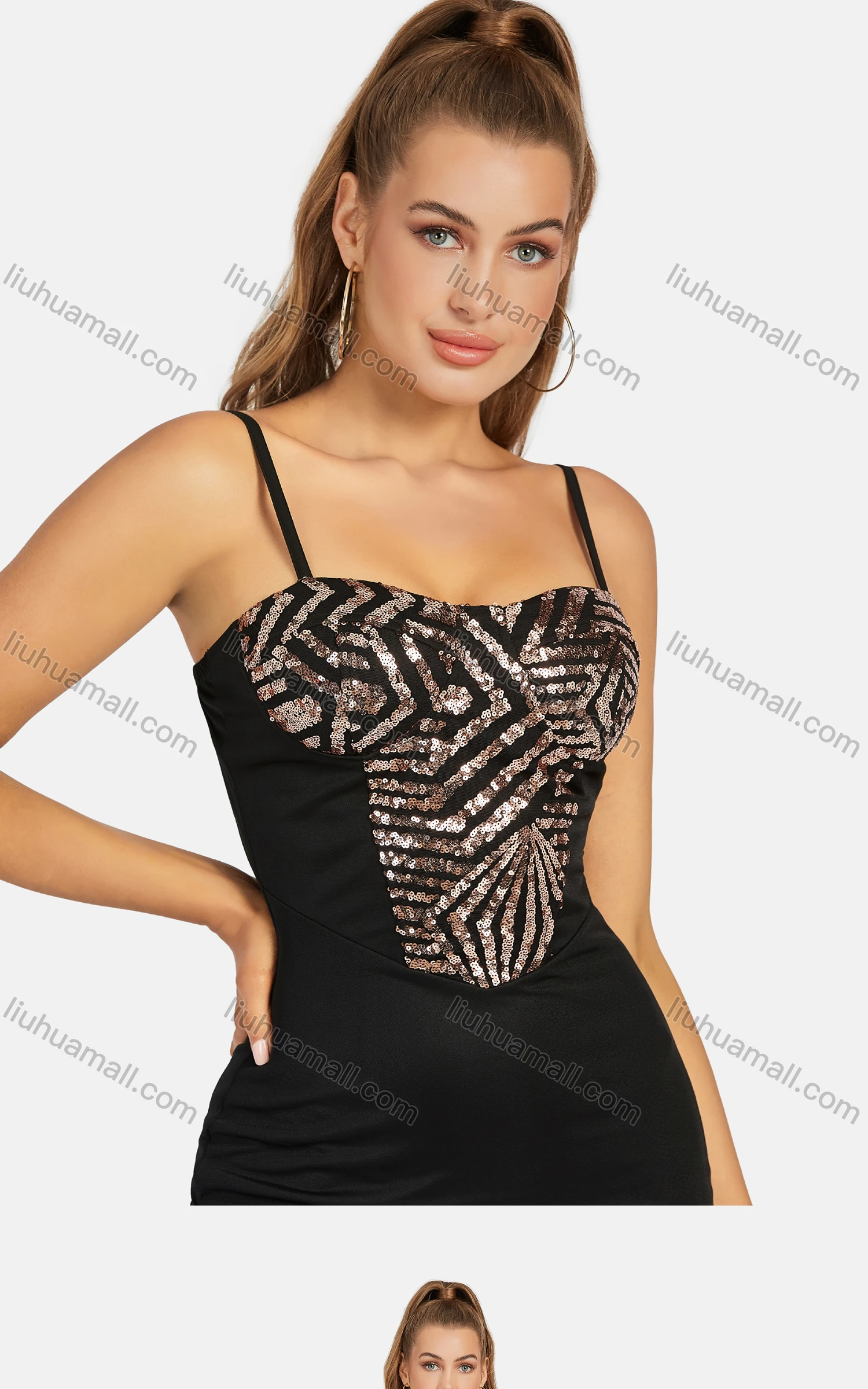 Wholesale Women's Sexy Spaghetti Strap Sequin Crop Cami Top - Liuhuamall